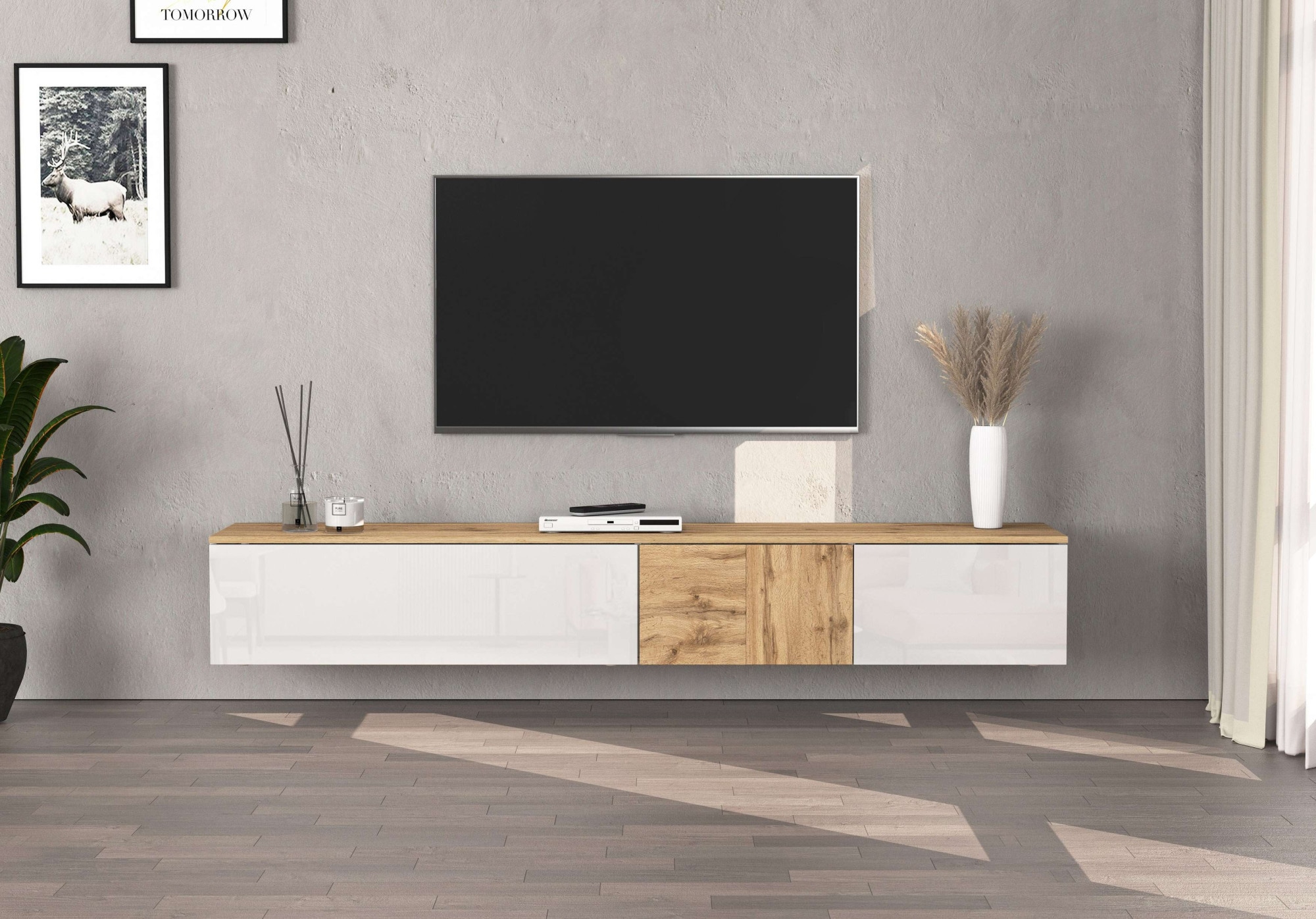 INOSIGN Lowboard »Lowboard ISEO,Lowboard,TV-Kommode,TV-Möbel,TV-Bank« 1 Stk. tlg. stehend/hängend, 1 Klappe, 2 Türen HG lackiert, 3 Fächer, B 210 cm