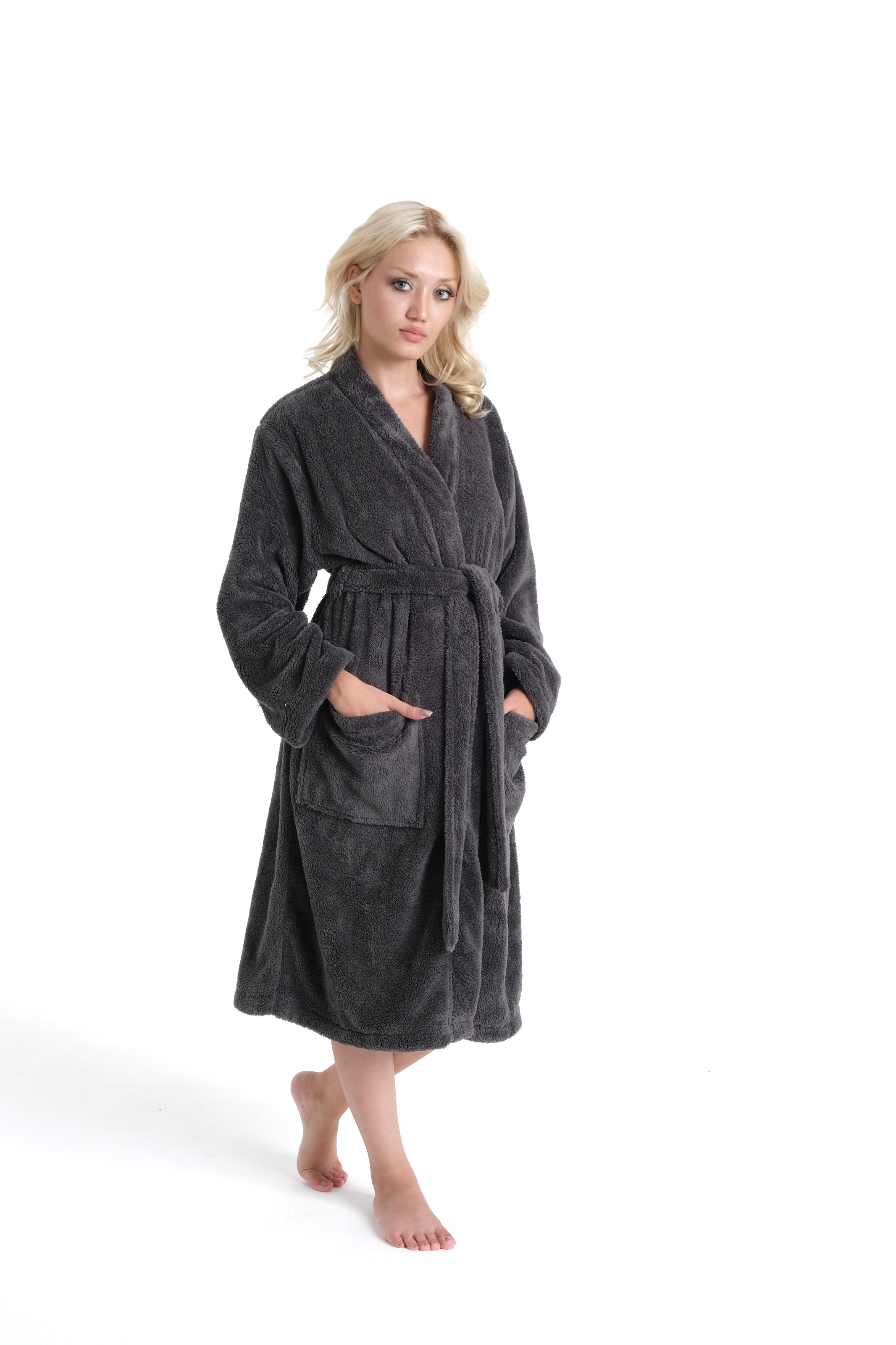 my home Unisex-Bademantel »Lillou Kimono, ideal für Sauna & Spa, Hotelbademantel, Morgenmantel«, (1 St.), kuschelig weicher Fleece, für Damen und Herren, XS-3XL