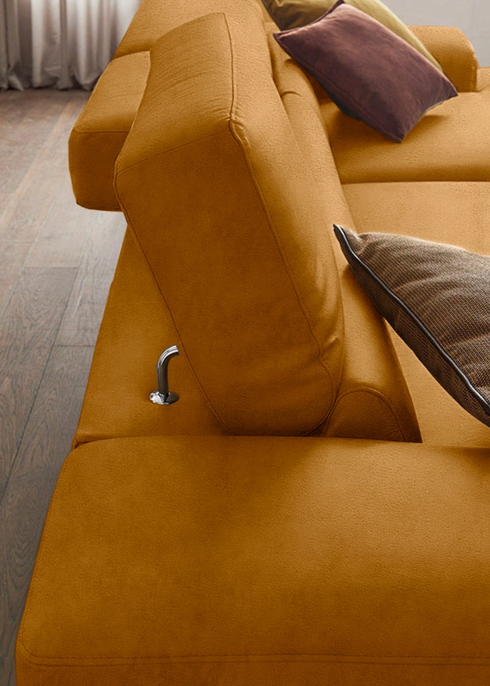 Ecksofa W.SCHILLIG "Piedroo, Designsofa mit tollem Sitzkomfort, elegant und bequem, L-Form", gelb (brandy s37), B:303cm H:70cm T:193cm, Stoff S37 (100% Polyester): Luxus-Microfaser in Lederoptik, Sofas, Ecksofa, Kopfteilverstellung, wahlweise mit Sitztief 6