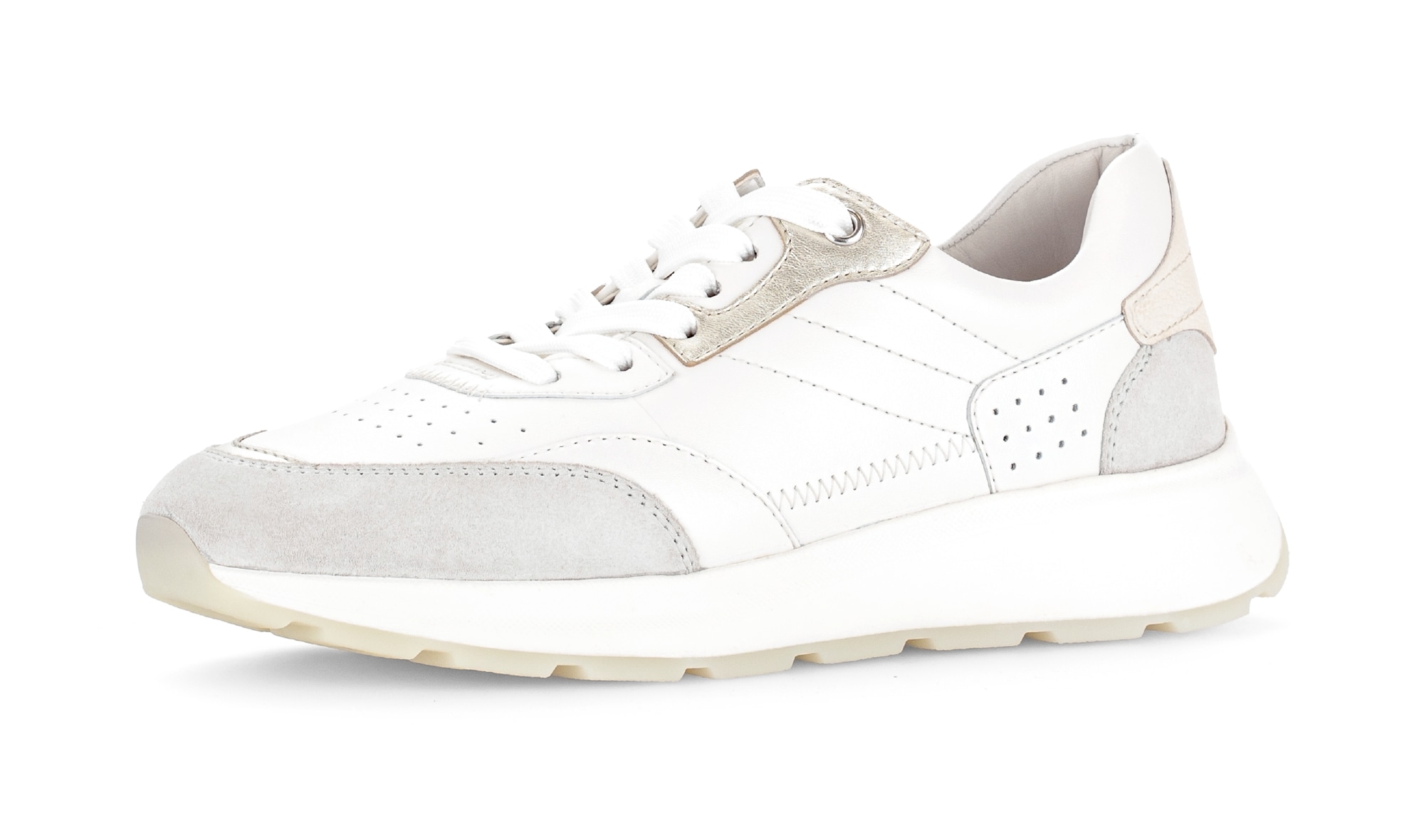 Keilsneaker GABOR, Damen, Gr. 43, weiß, beige, Nappaleder, Textil, Veloursleder, Schuhe, Freizeitschuh, Halbschuh, Schnürschuh mit Kontrastbesätzen 4