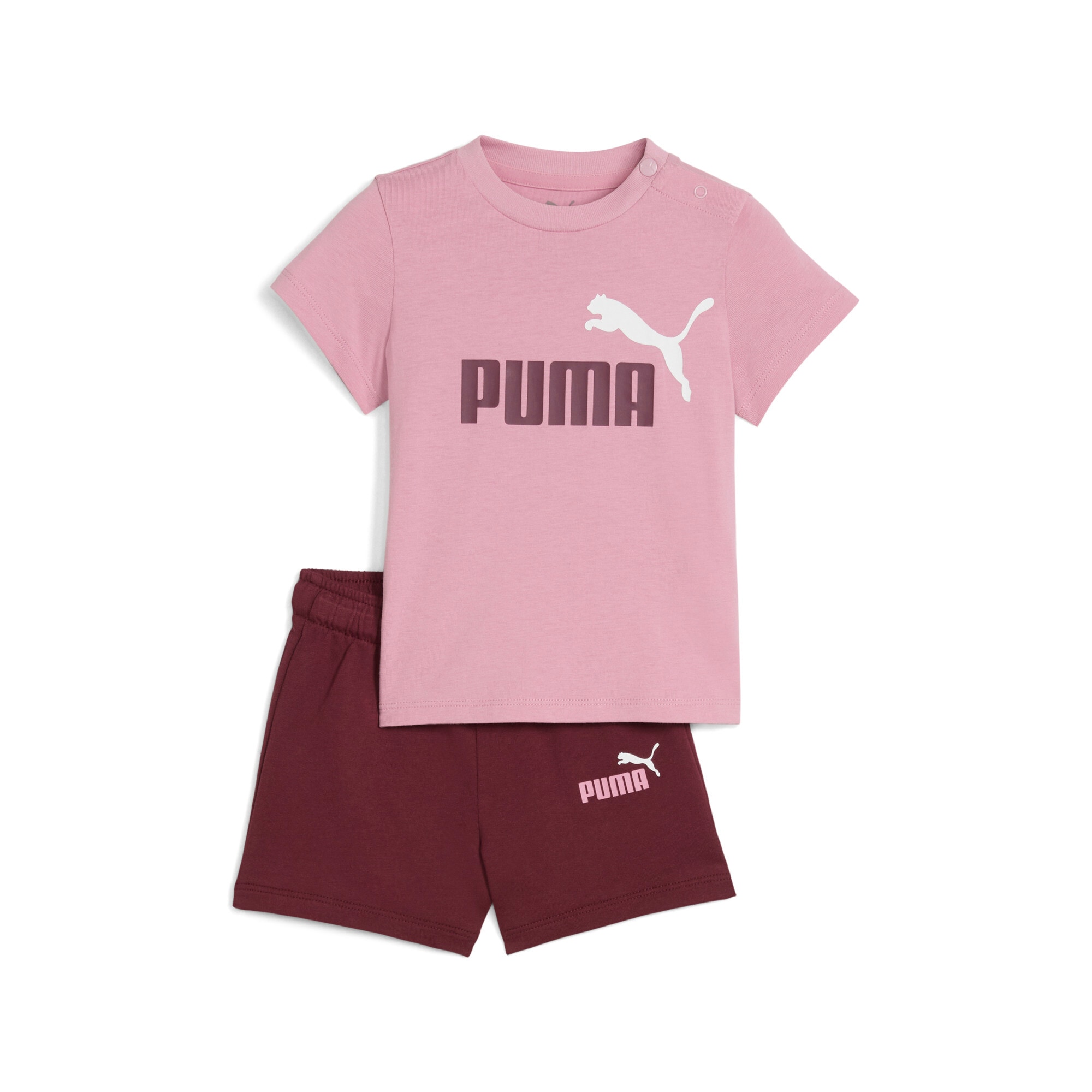 PUMA Jungen Trainingsanzug "MINICATS ESS TEE AND SHORTS SET INF"poised pink, Gr. 80, unifarben, Jersey, Obermaterial: 100% Baumwolle, Sportanzüge