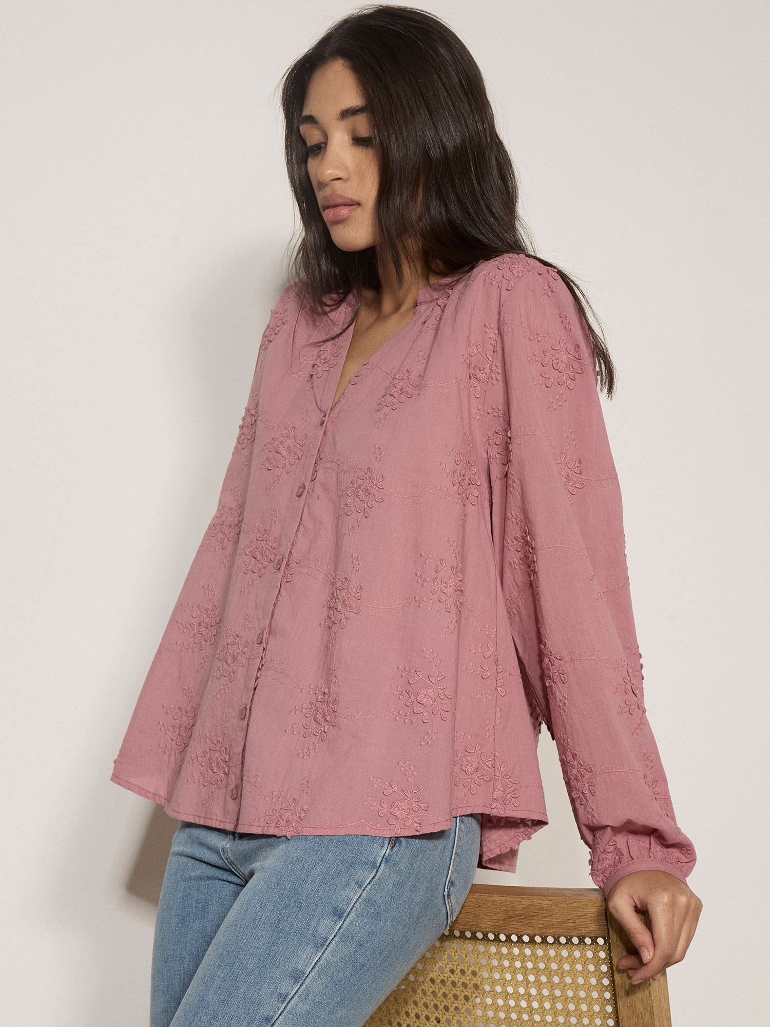 Apricot Spitzenbluse "Floral bestickte Bluse" mit Ballonärmeln