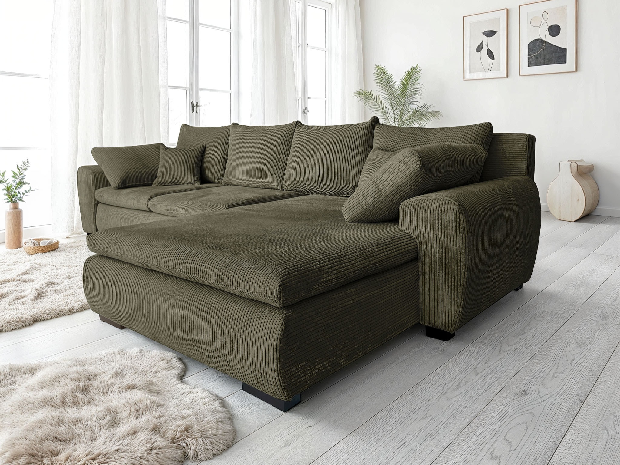 Home affaire 1100000002199 "Cara Mia L-Form, B: 325 cm, XXL-Sofa mit 4 Zierkissen" mit Schlaffunktion & Bettkasten, Liegefl. 145x270 cm