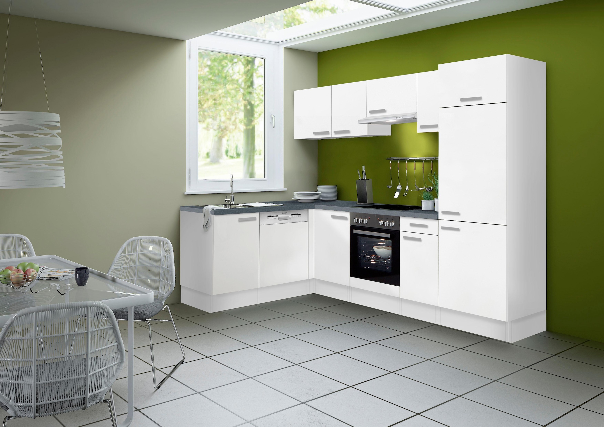 OPTIFIT Winkelküche »Odense«, mit E-Geräten, Stellbreite 275 x 175 cm, mit 28 mm Arbeitsplatte