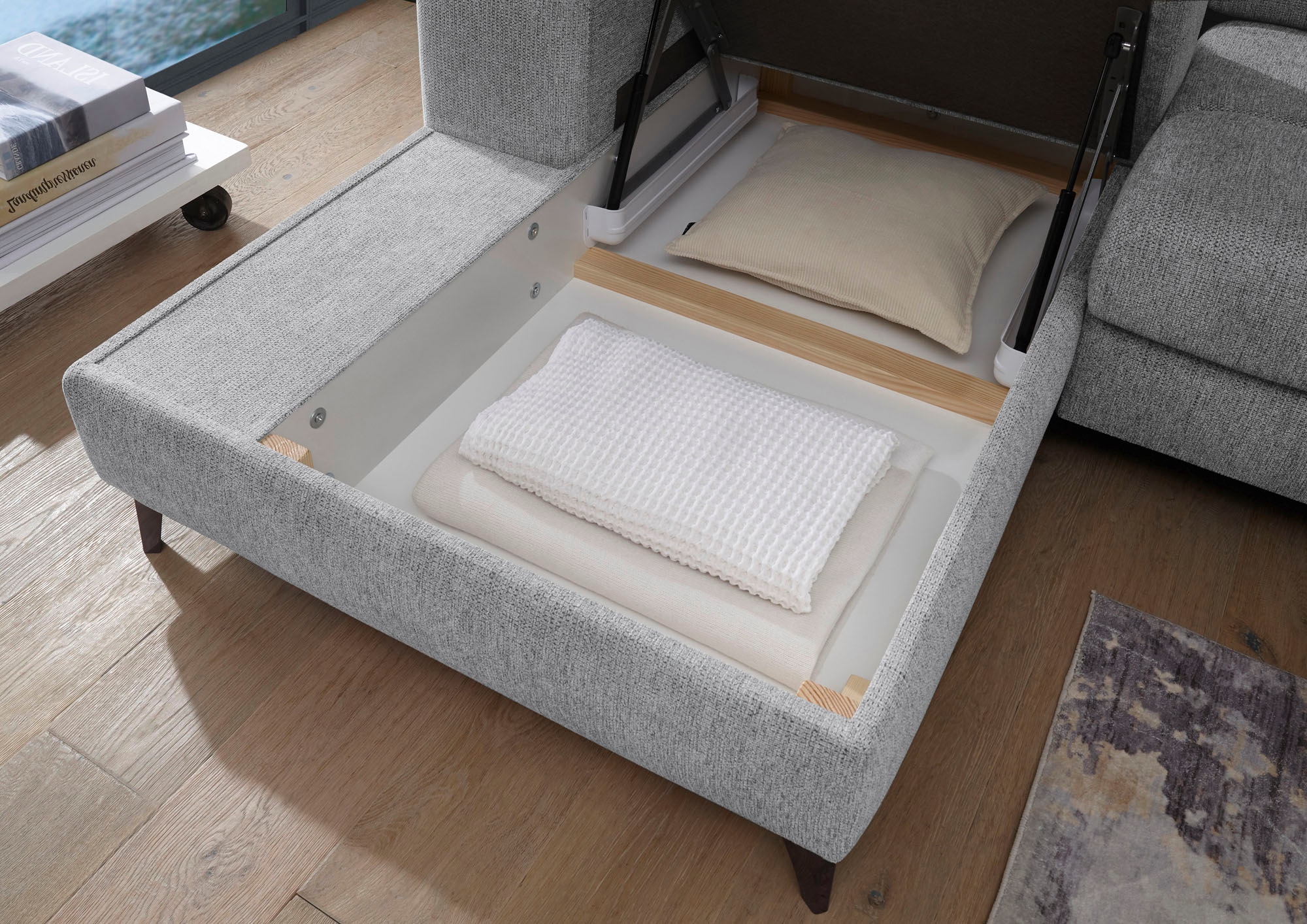 ED EXCITING DESIGN Ecksofa »Sydney L-Form«, mit Bettfunktion, Bettkasten, Kopfteilverstellung & 2 Zierkissen
