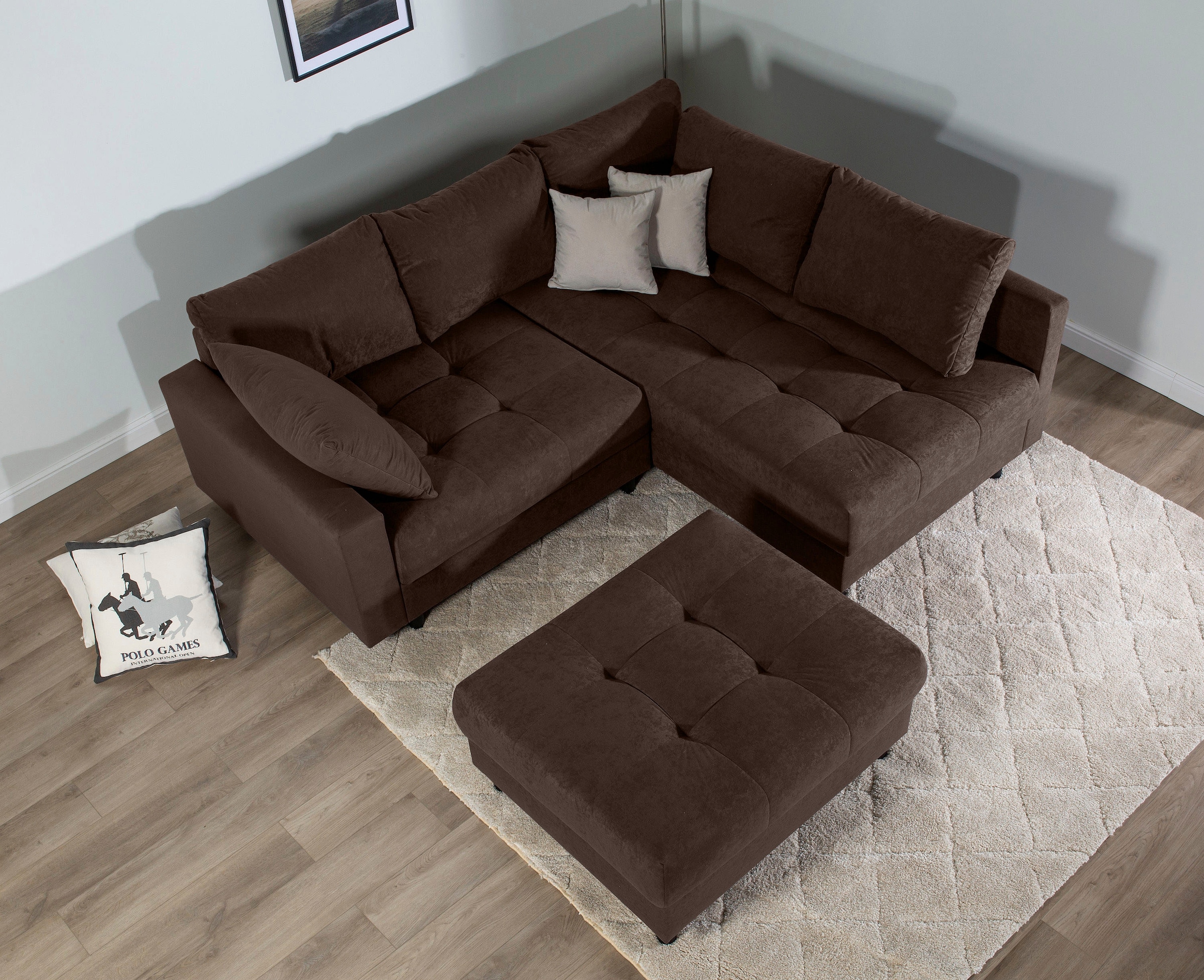 Home affaire Ecksofa »Toni L-Form, B: 215 cm«, mit Hocker & 2 Zierkissen, Federkern