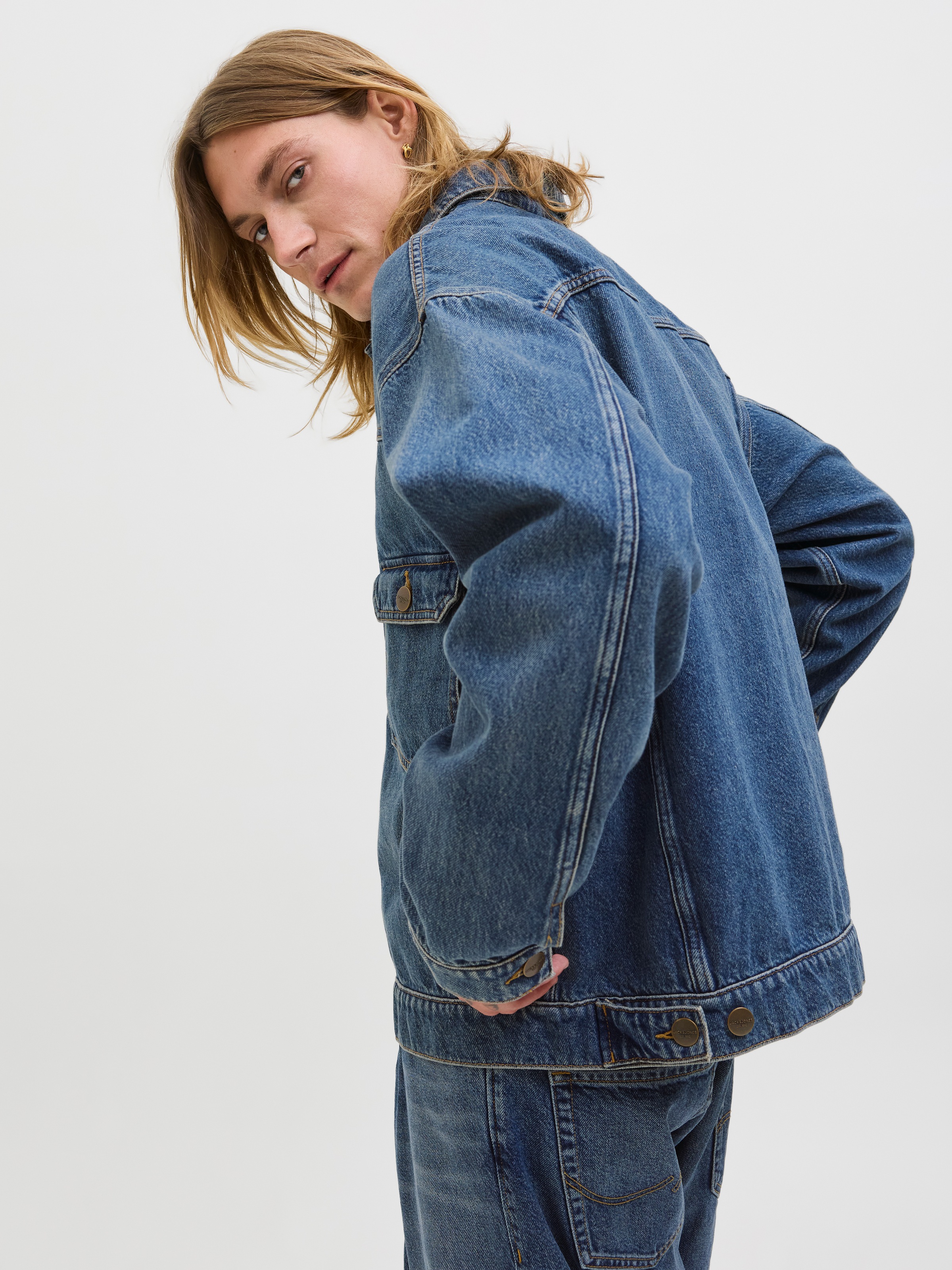 Jack & Jones Jeansjacke "JJIMILES JACKET SQ 439 NOOS" mit Fly-Away-Kragen günstig online kaufen