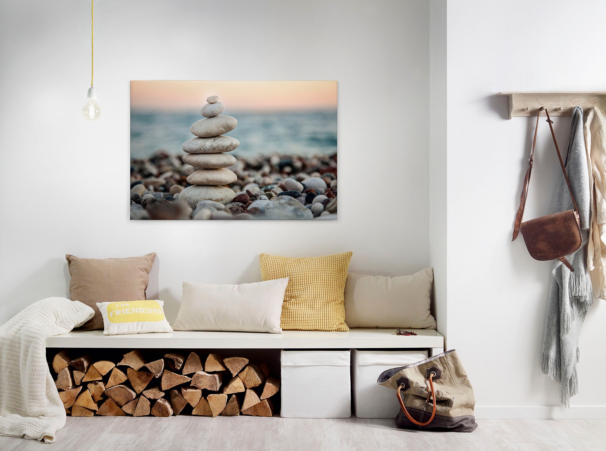 A.S. Création Leinwandbild "Stone Beach" Gemälde Kunst 1 Stk. tlg. Spa Steine Ufer Meer Keilrahmen Entspannung Leinwand-Bild Wohnzimmer