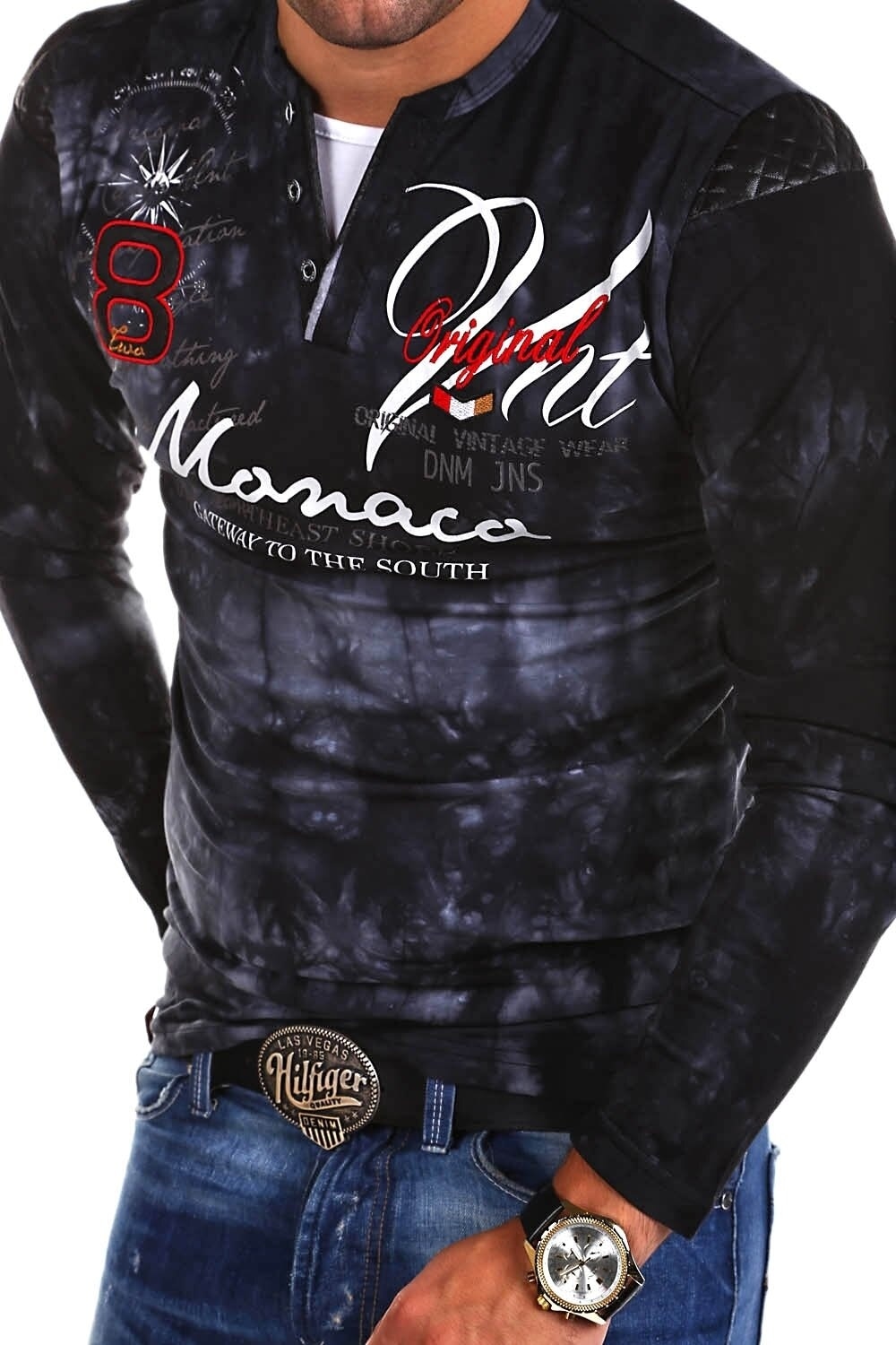 Langarmshirt »P-Monaco«, mit Stickereien und Prints