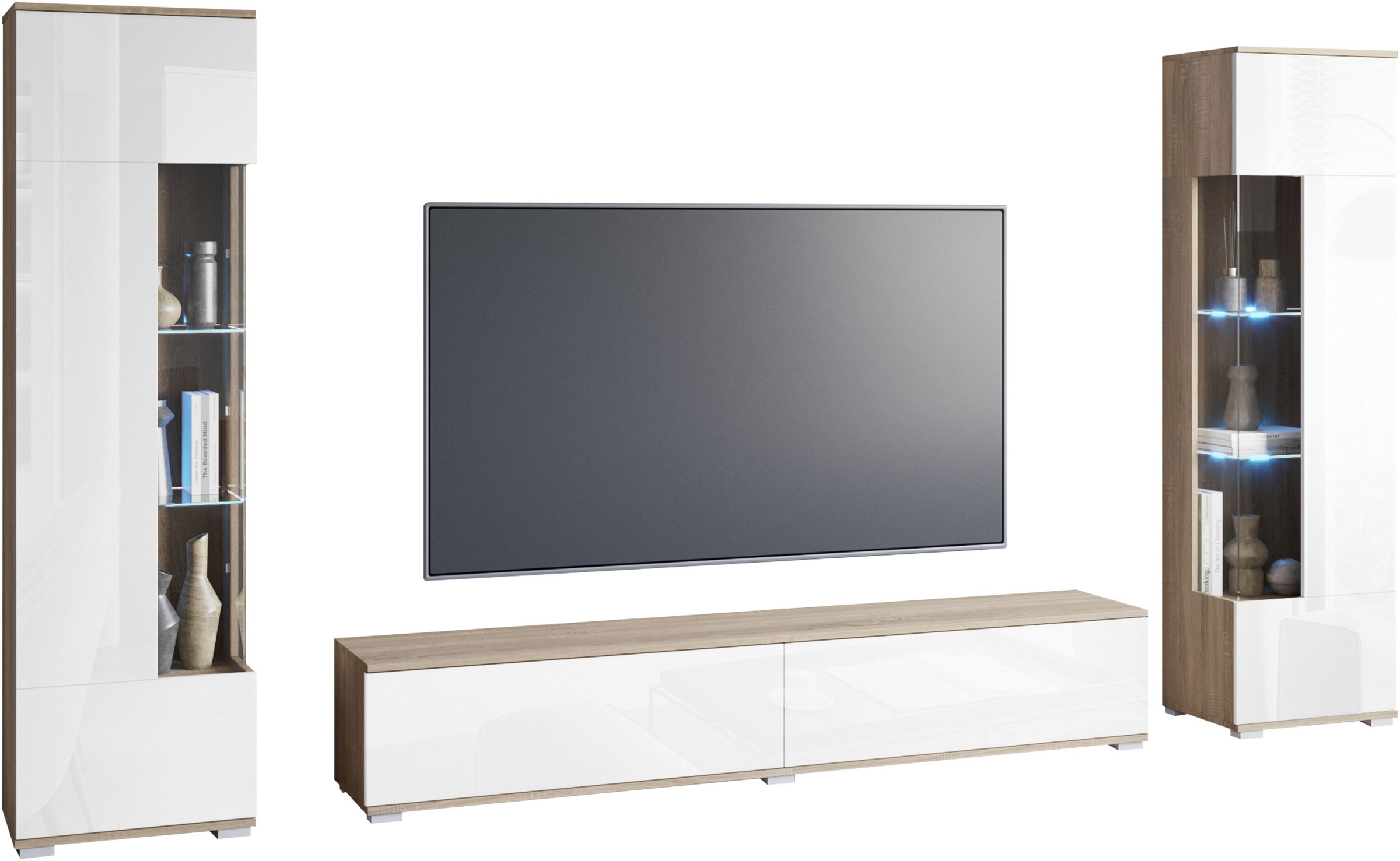 INOSIGN Wohnwand "Kenia, Vitrine Türanschlag links/rechts wechselbar", (3 S günstig online kaufen