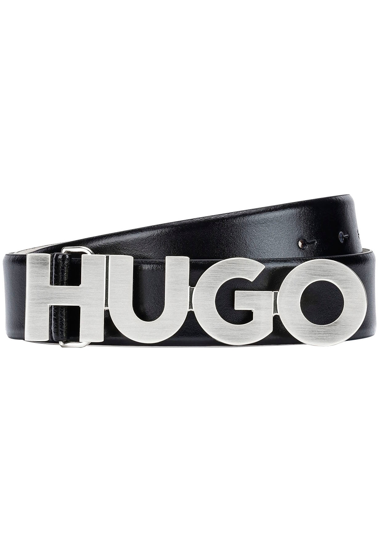 HUGO Ledergürtel, mit goldfarbener Logoschnalle online kaufen | BAUR