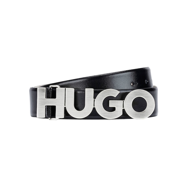HUGO Ledergürtel, mit goldfarbener Logoschnalle online kaufen | BAUR