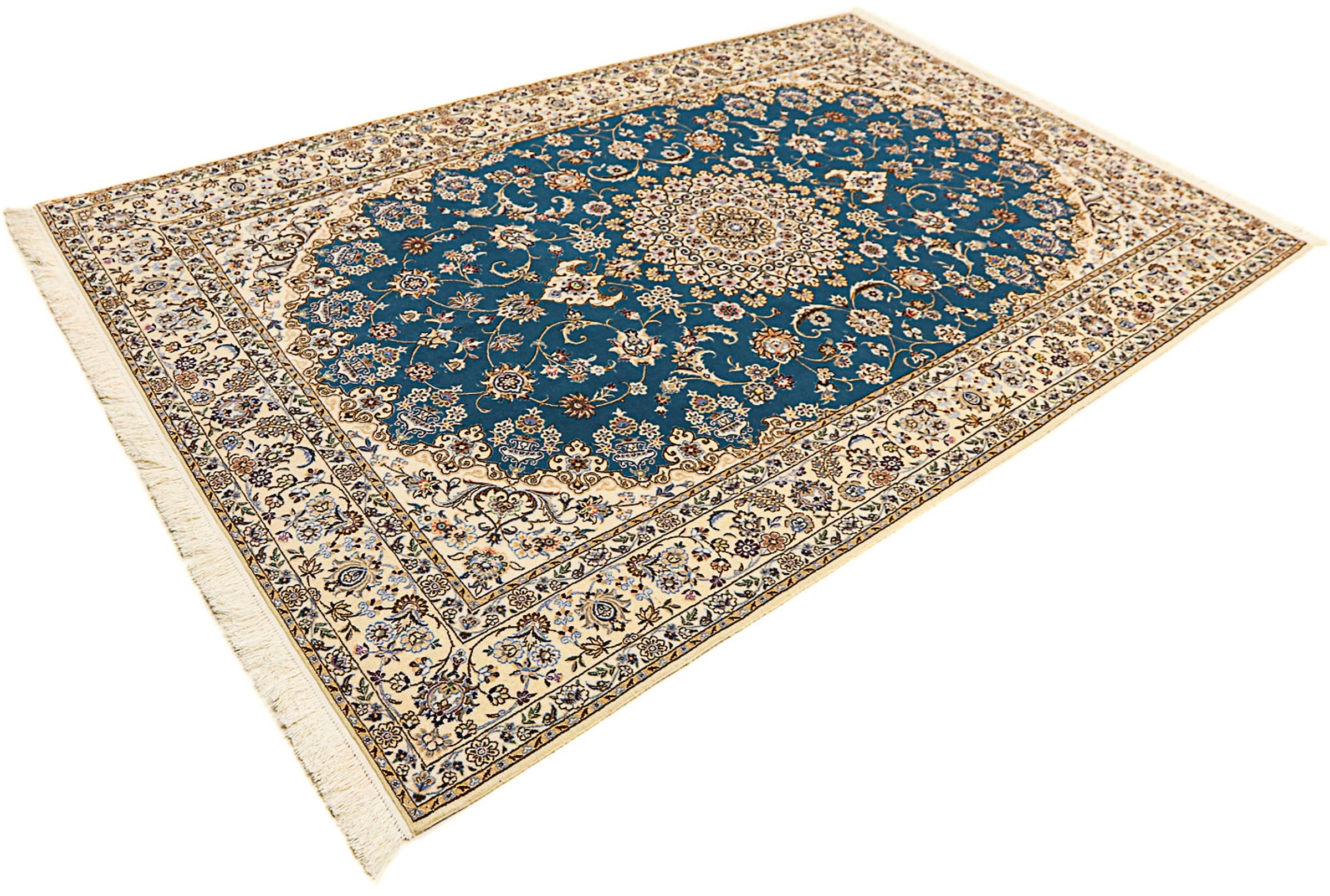 Orientteppich »Perser - Nain - Premium - 236 x 154 cm - blau«, rechteckig, 6 mm Höhe,...