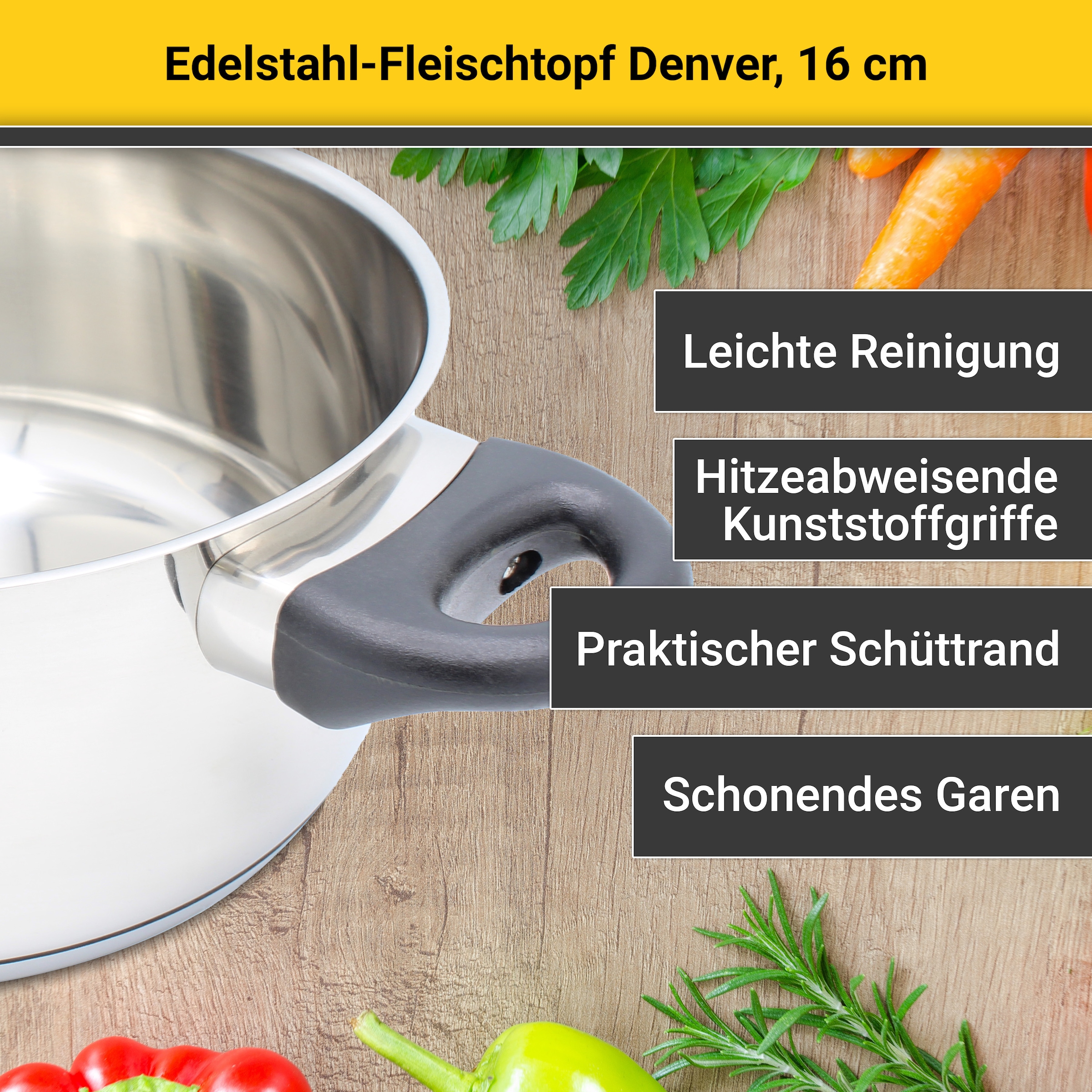 Krüger Fleischtopf »Denver«, Edelstahl, 3-Schichten-Thermoboden, Induktion