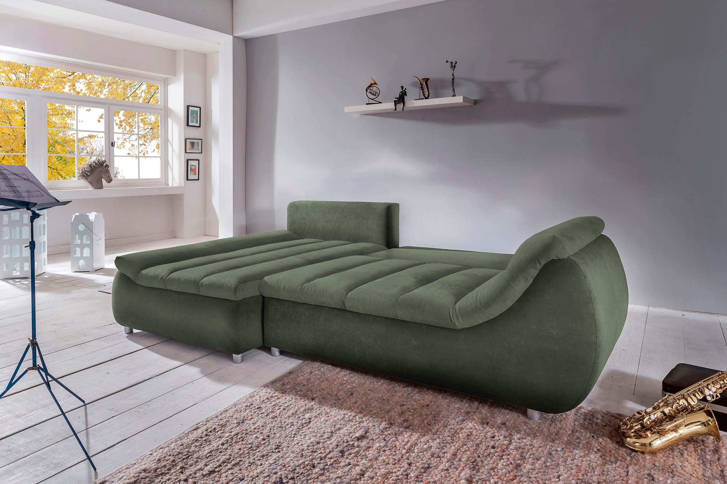 INOSIGN Ecksofa »Imola elegant und bequem, aktuelle Steppung im Sitz, L-Form«, wahlweise mit Bettfunktion