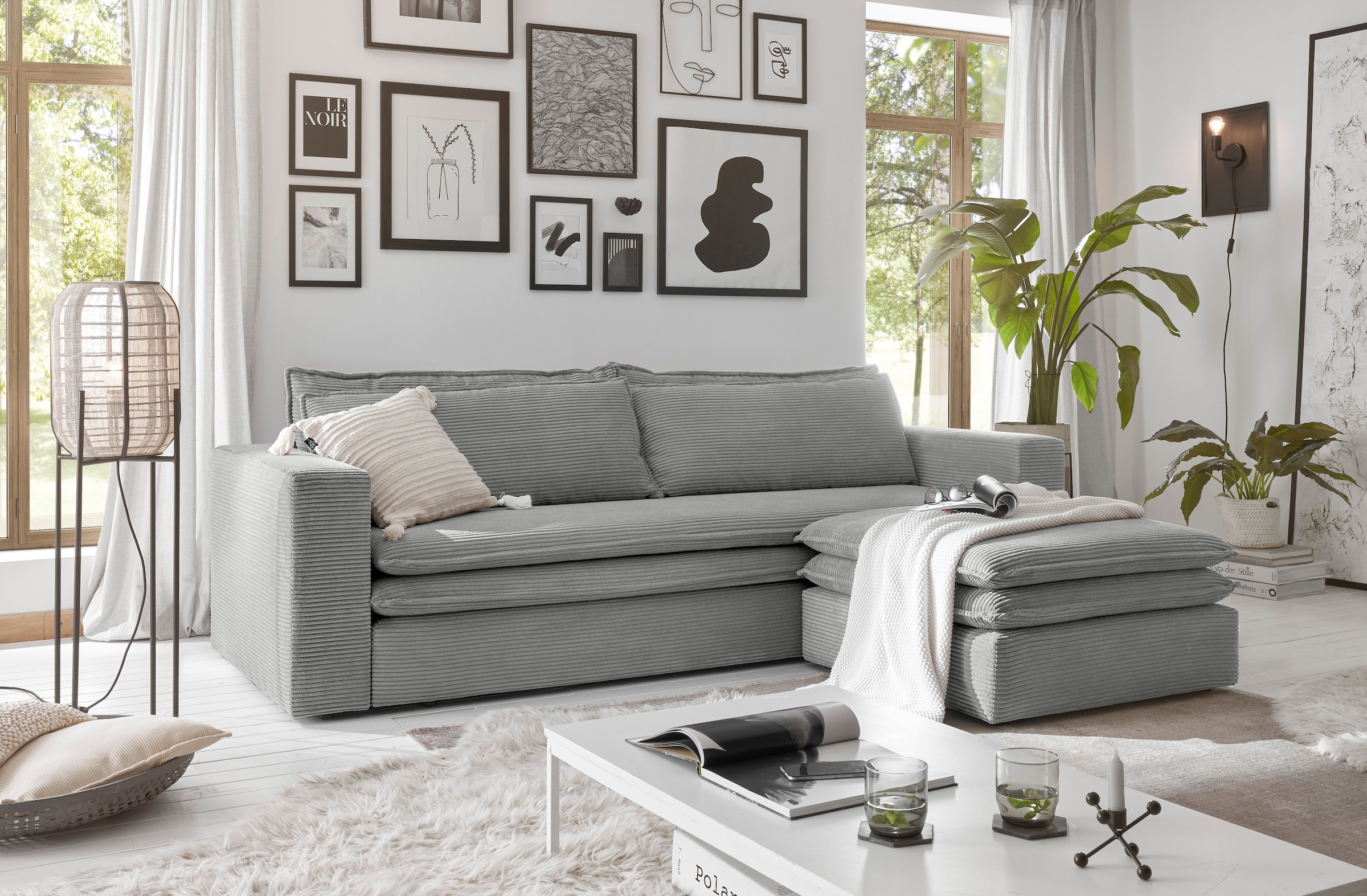 Places of Style Sitzgruppe »PIAGGE«, (2 tlg.), 3-Sitzer-Sofa mit Bettfunktion und Loveseat-Hocker im Set