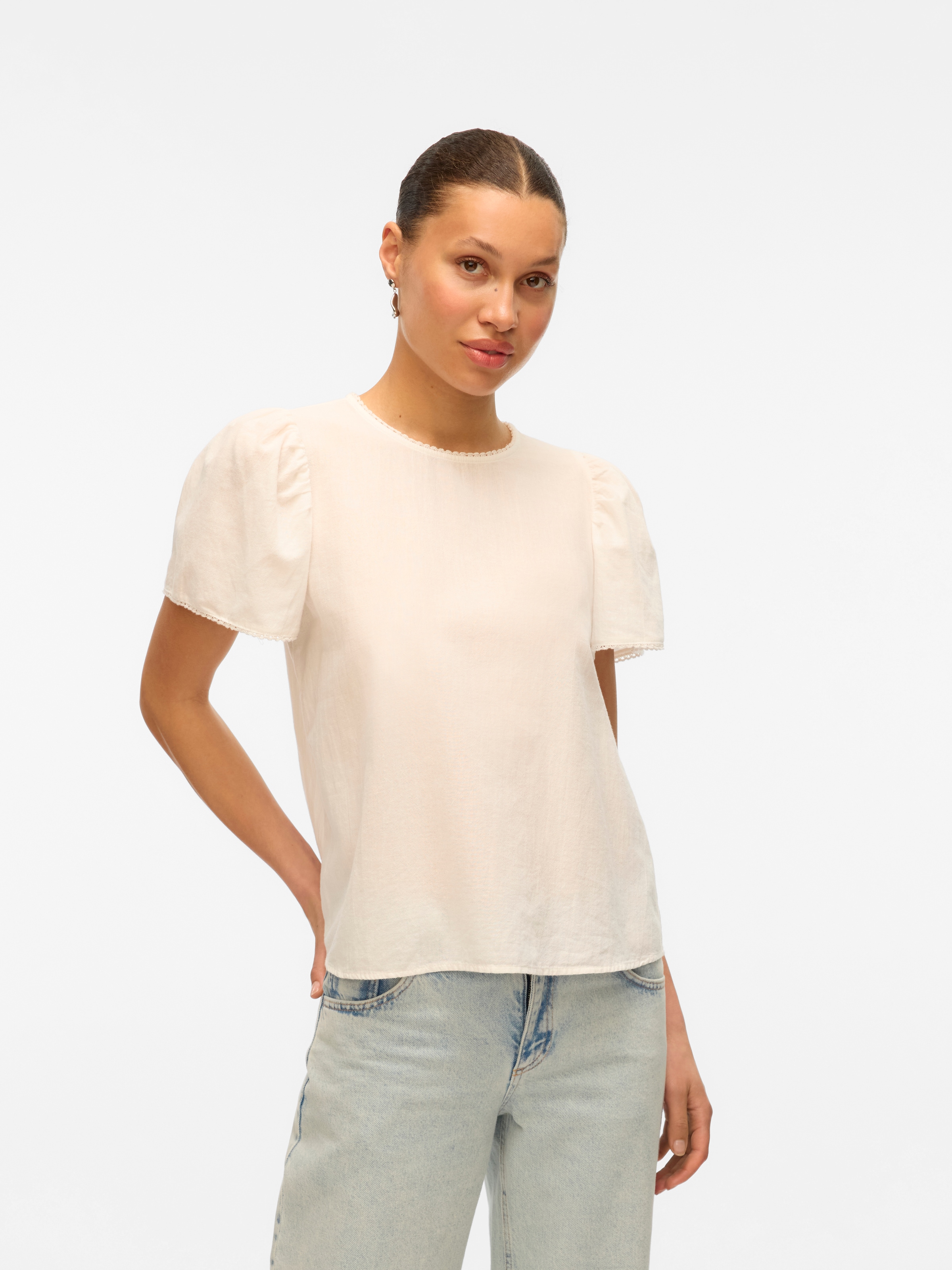 Vero Moda Kurzarmbluse "VMPRETTY SS TOP WVN GA NOOS" günstig online kaufen