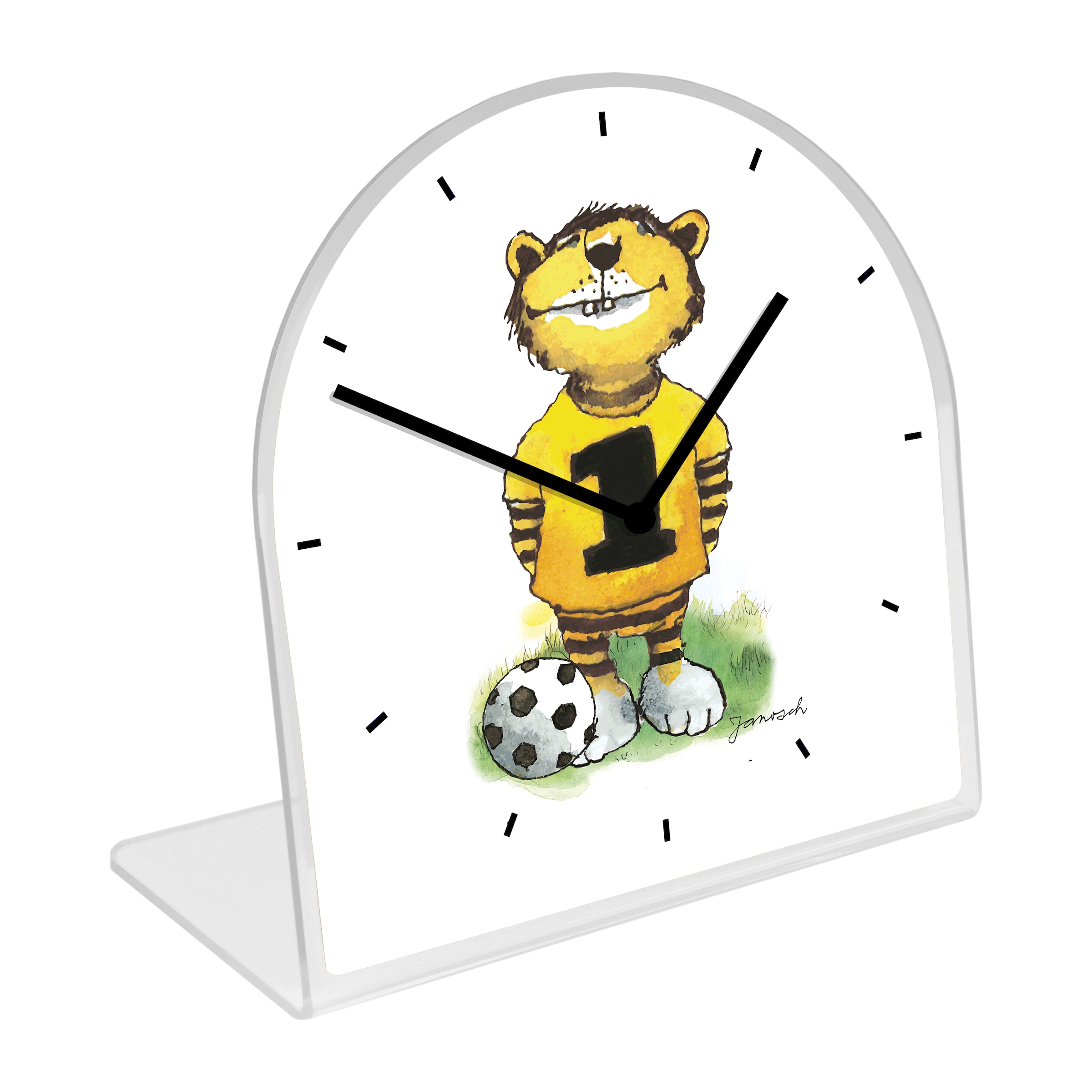 LuckyLinde Tischuhr »Der kleine Tiger mit Fußball Janosch« Tischuhr aus Acrylglas, Uhr, bedruckt, geräuschlos, modern