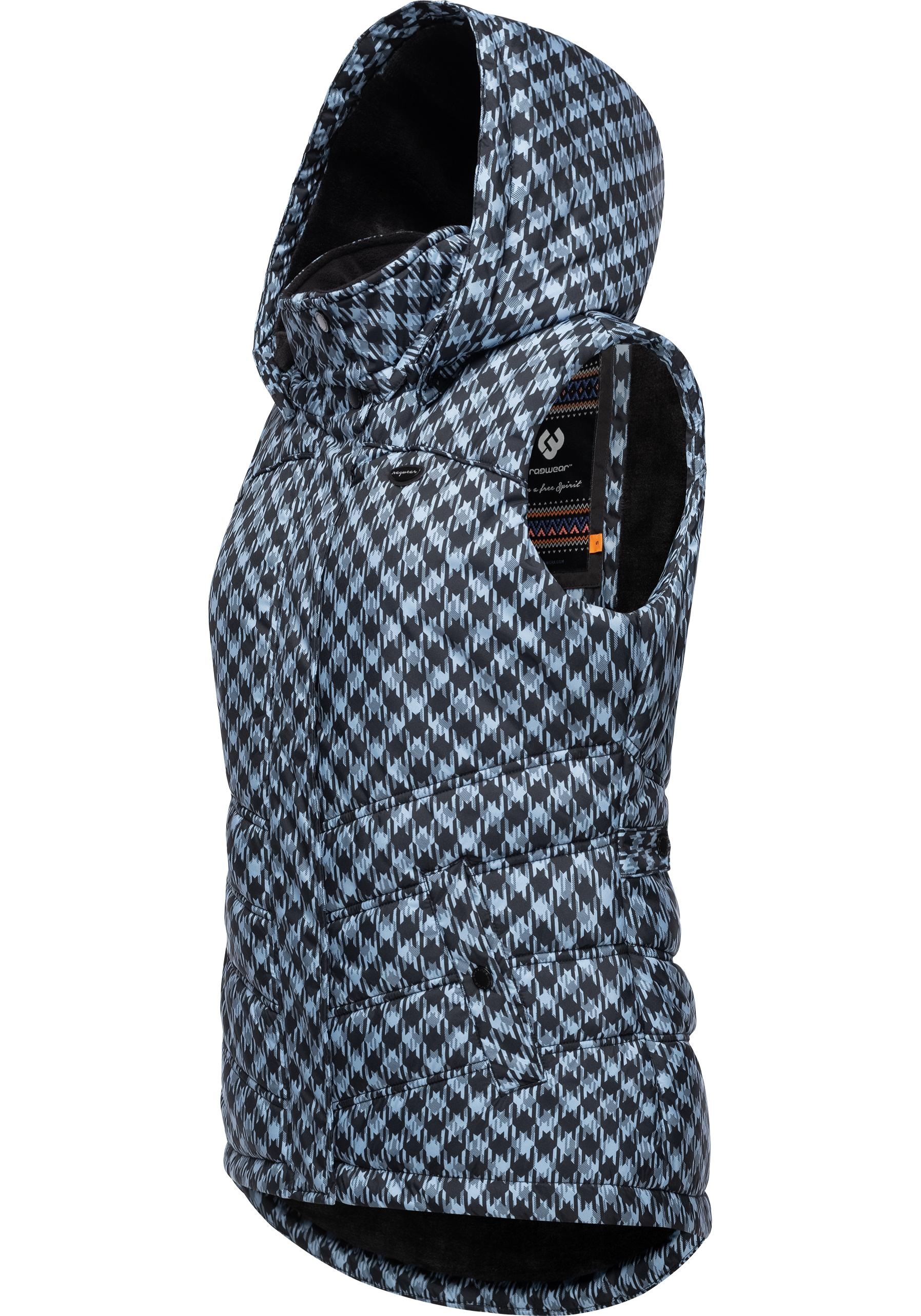 Ragwear Steppweste »Hesty Print«, Weste mit abnehmbarer Kapuze und Hahnentritt Muster