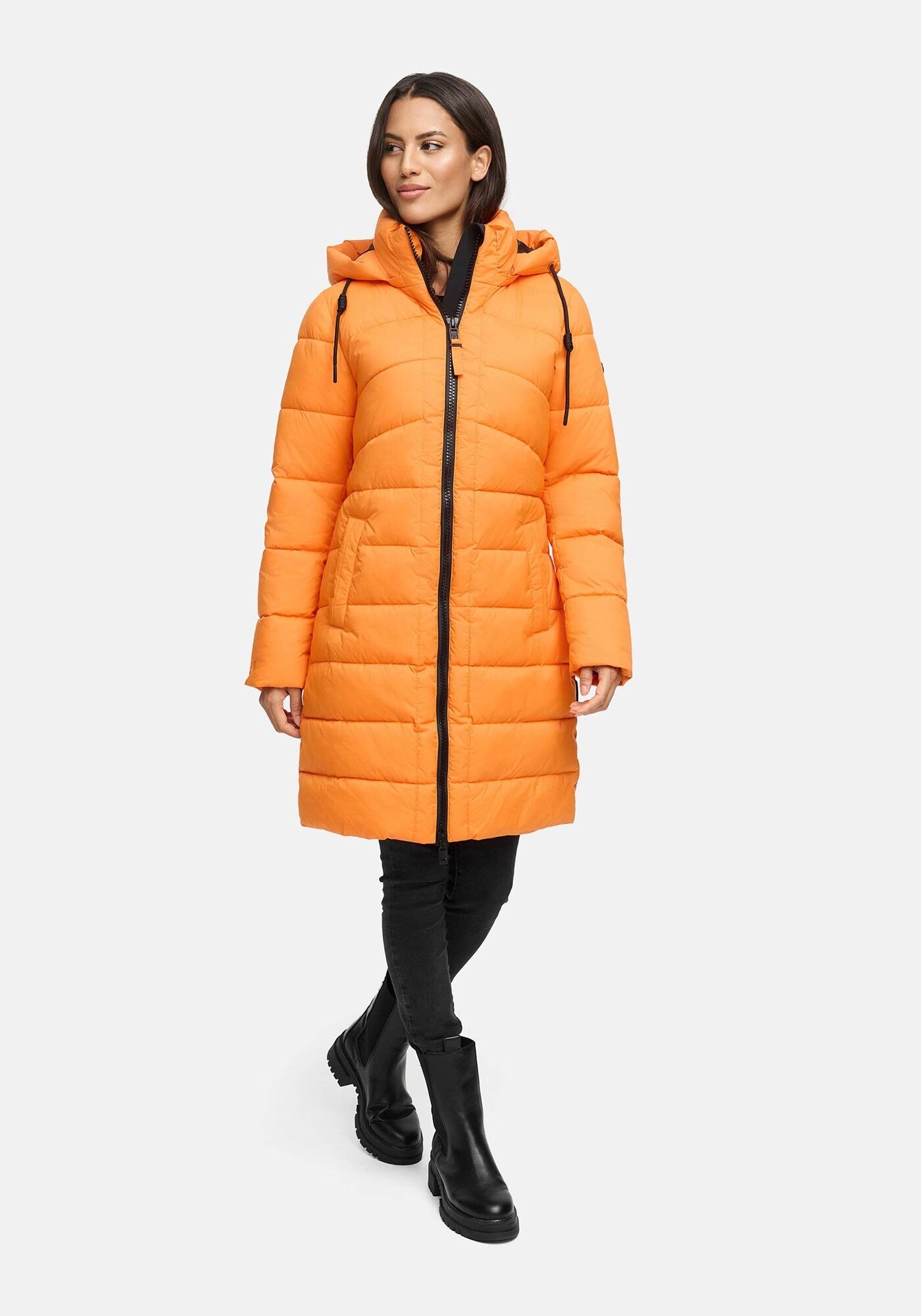 Winterjacke MARIKOO "Kaltnäschen", Damen, Gr. L, orange, Obermaterial: 100% Polyester; Futter: 100% Polyester; Wattierung: 100% Polyester; Ärmelfutter: 100% Polyester, Jacken Winterjacke, mit abnehmbarer Kapuze und hochschließendem Kragen