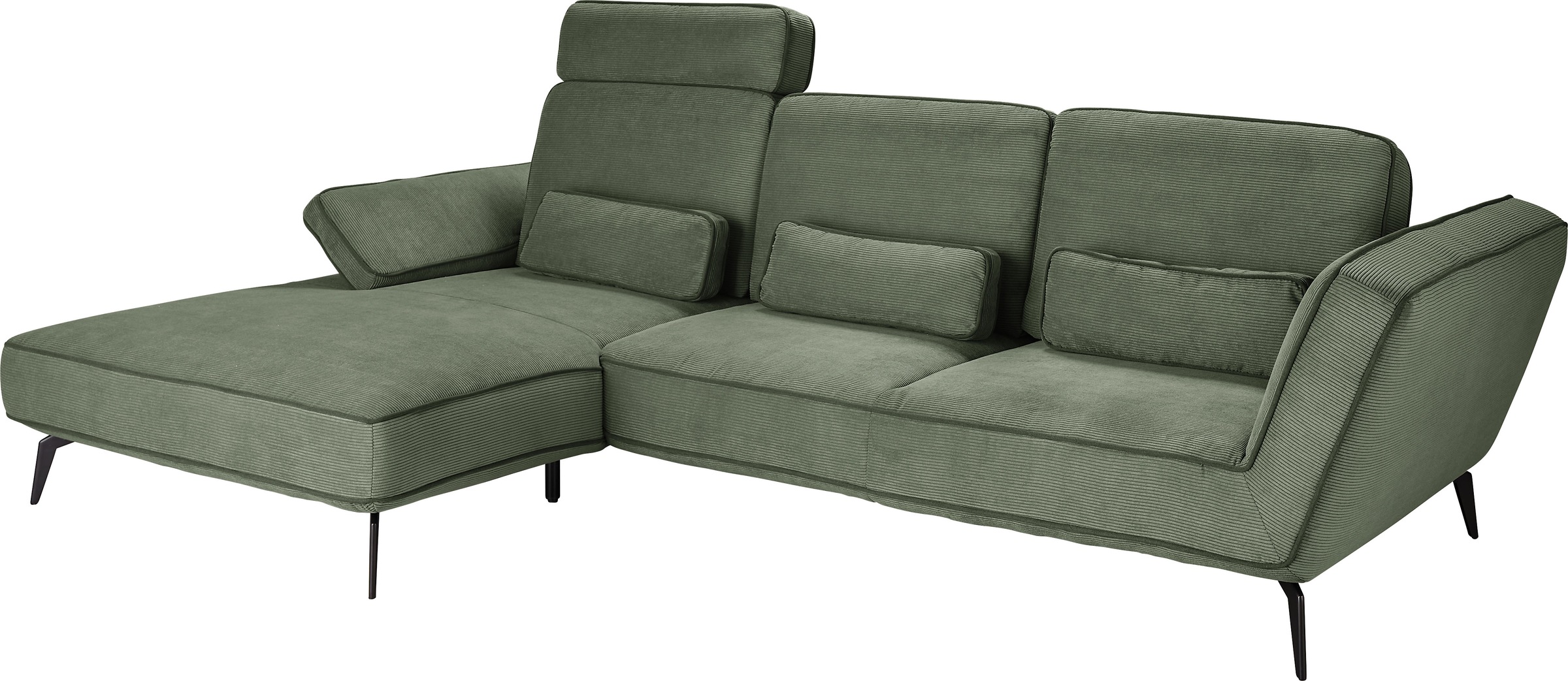set one by Musterring Ecksofa »SO 4500, Füße schwarz matt, inkl Schwenkrückenfunktion, Cord, L-Form«, wahlweise mit Kopfstütze/Armteilverstellung/Rückenneigung