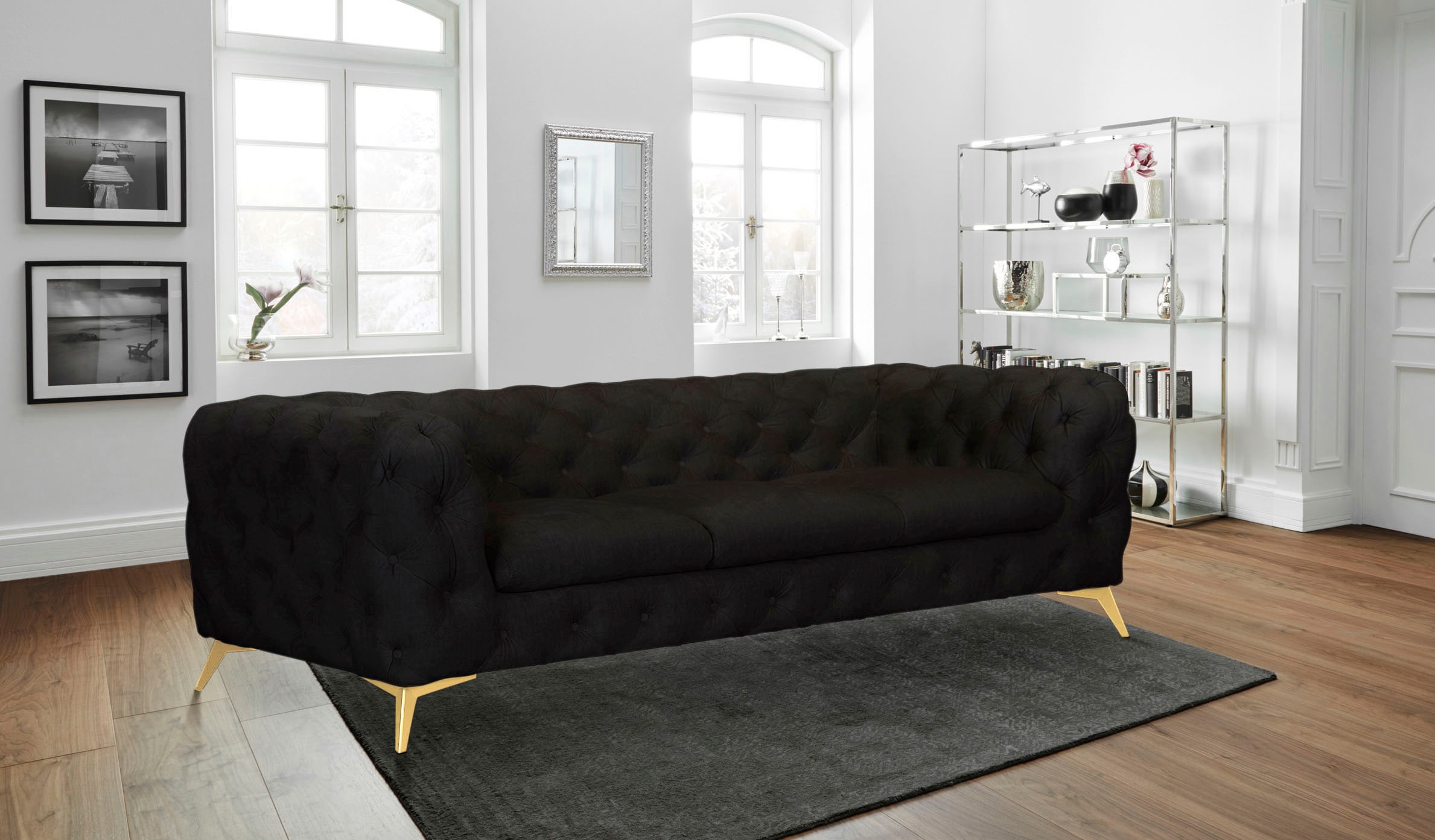 Leonique Chesterfield-Sofa »Glynis«, aufwändige Knopfheftung, moderne Chesterfield Optik, Fußfarbe wählbar