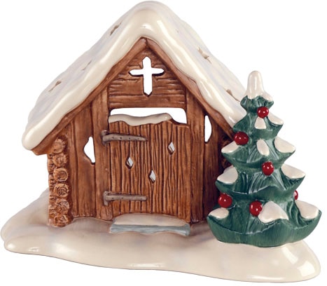 Goebel Teelichthalter »Waldkapelle, Höhe ca. 16,5 cm, Weihnachtsfigur aus Steingut«, (1 St.), Sammlerfigur, Weihnachtsdeko mit Baum, inkl. 1x Teelicht