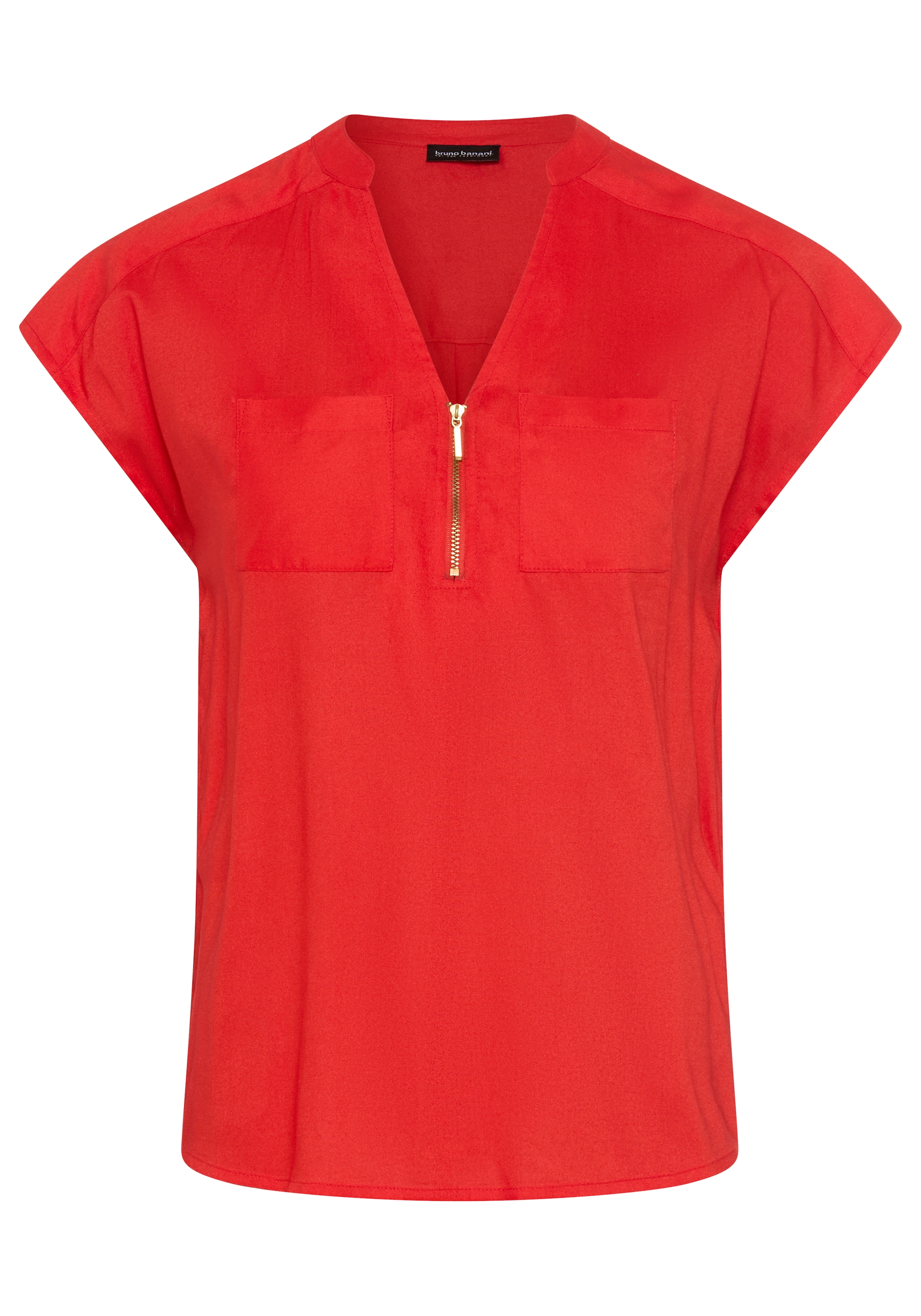 Bruno Banani Kurzarmbluse mit Reißverschluss, figurumspielende Passform, unifarben