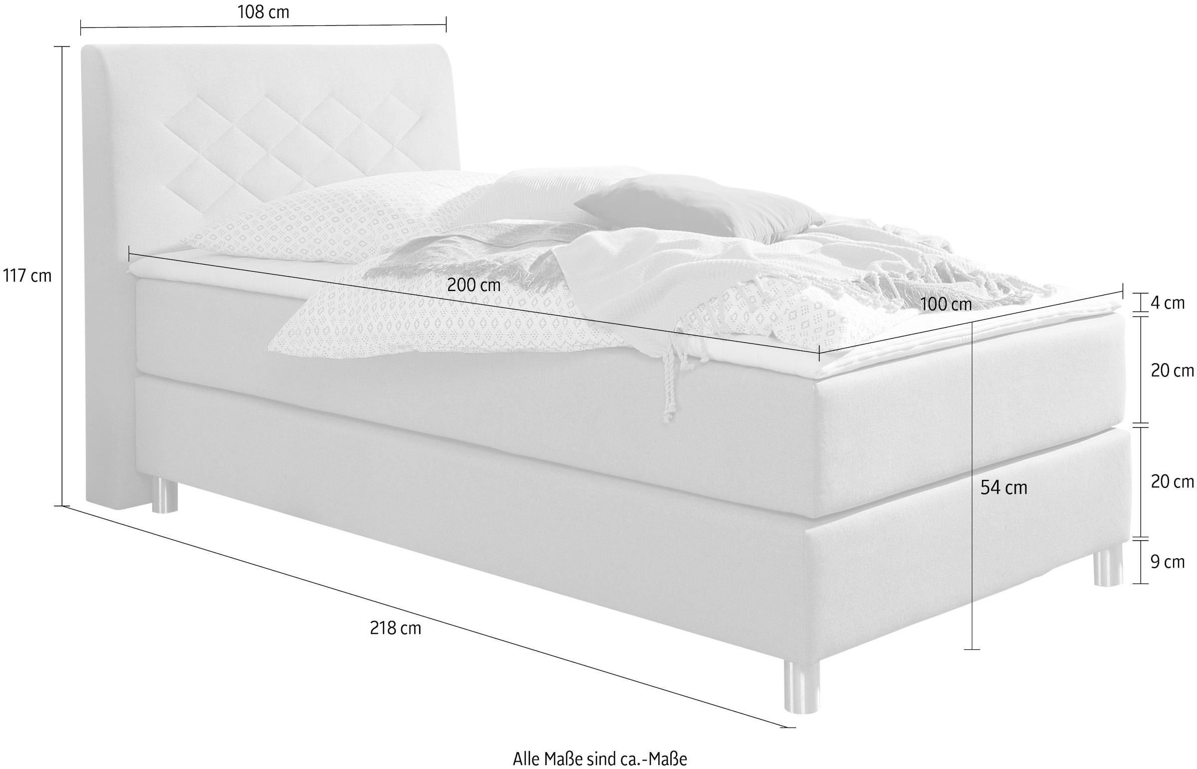 INOSIGN Boxspringbett »Parla«, incl. Topper, 4 Farben in 4 Breiten, 2 Härtegraden, 3 Matratzenarten