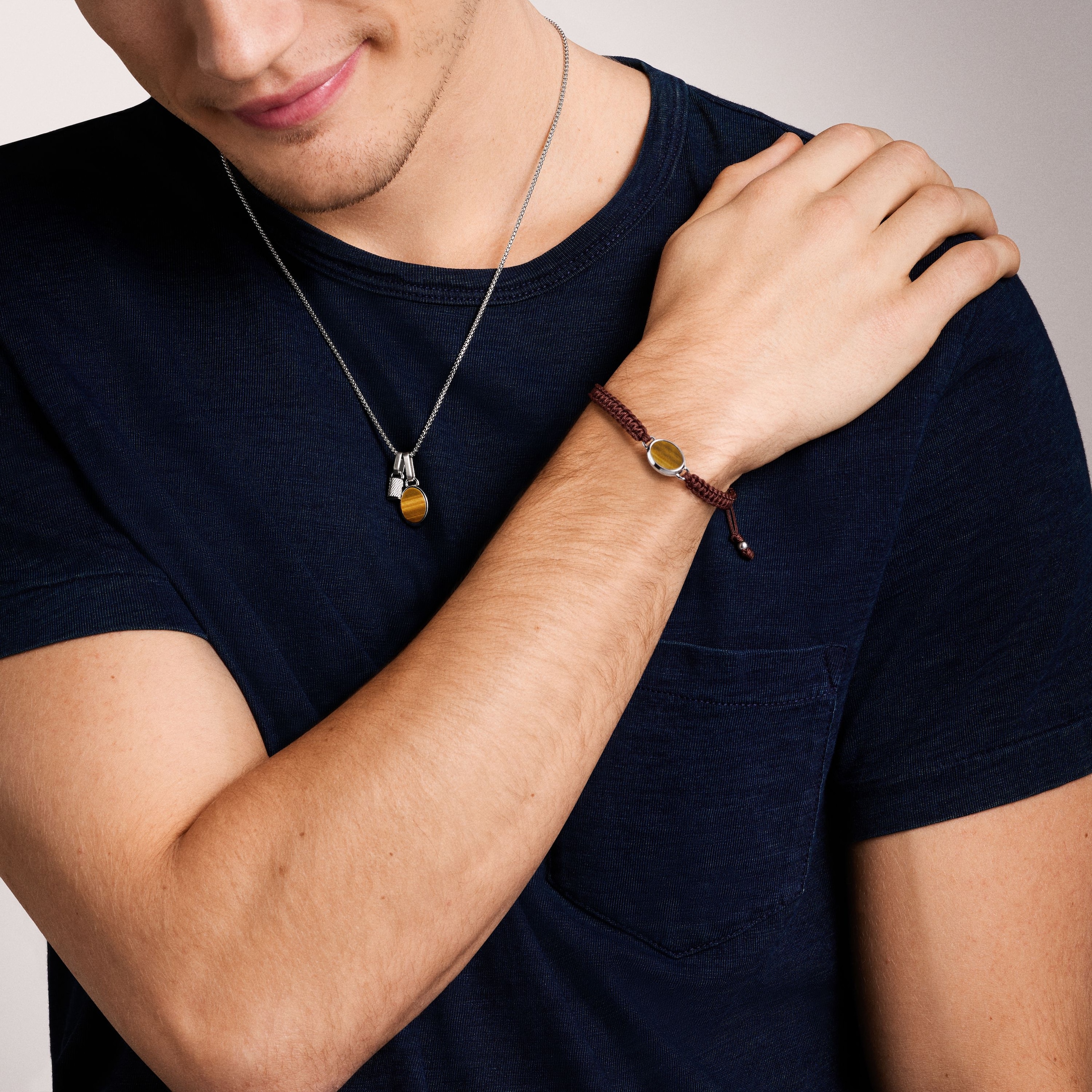 Fossil Armband »Schmuck Geschenk Edelstahl Nylon JEWELRY Makramee, JF04853040«, mit Tigerauge