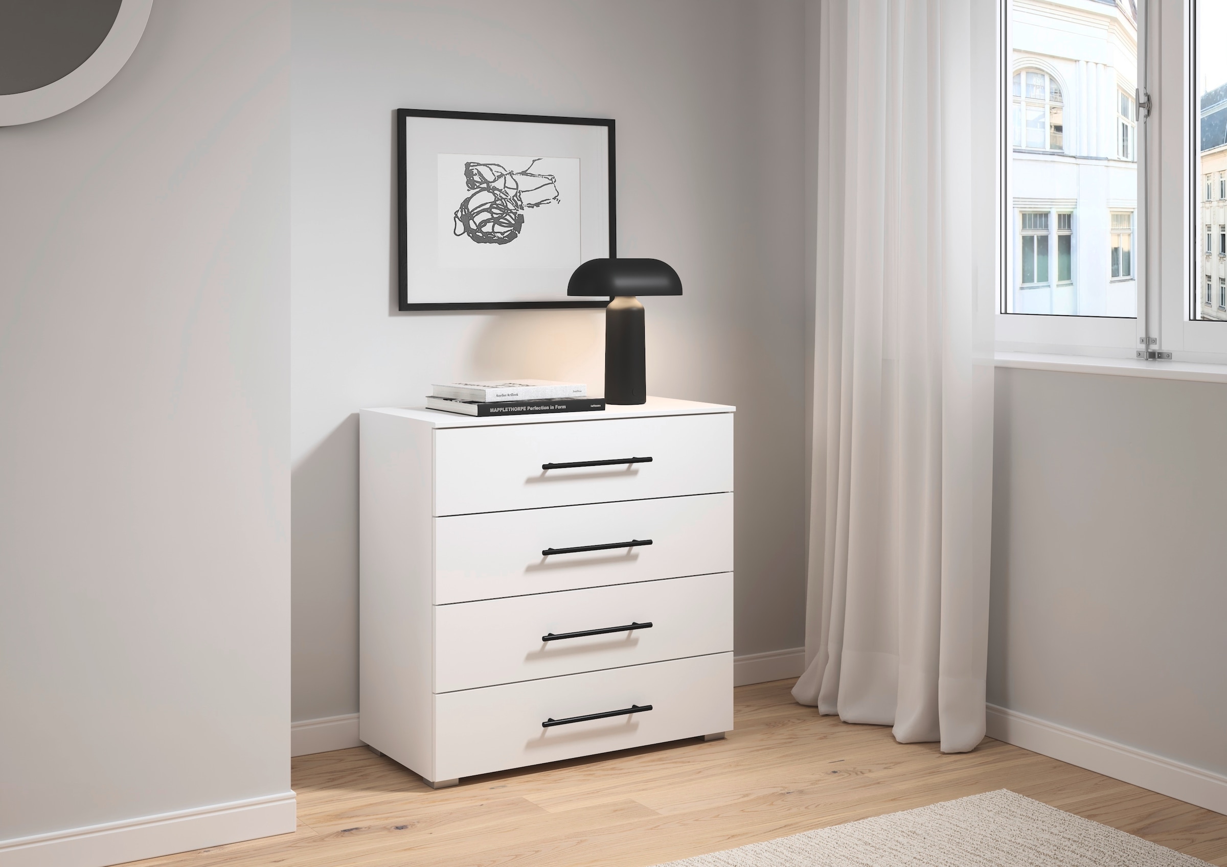 rauch Schubkastenkommode »Sideboard Schubladenkommode AVOLA mit Dekorfront« Breite 80 cm inkl. Soft-Close-Funktion,  Beimöbel 40 cm breit, 4 Schubladen mit viel Stauraum, MADE IN GERMANY