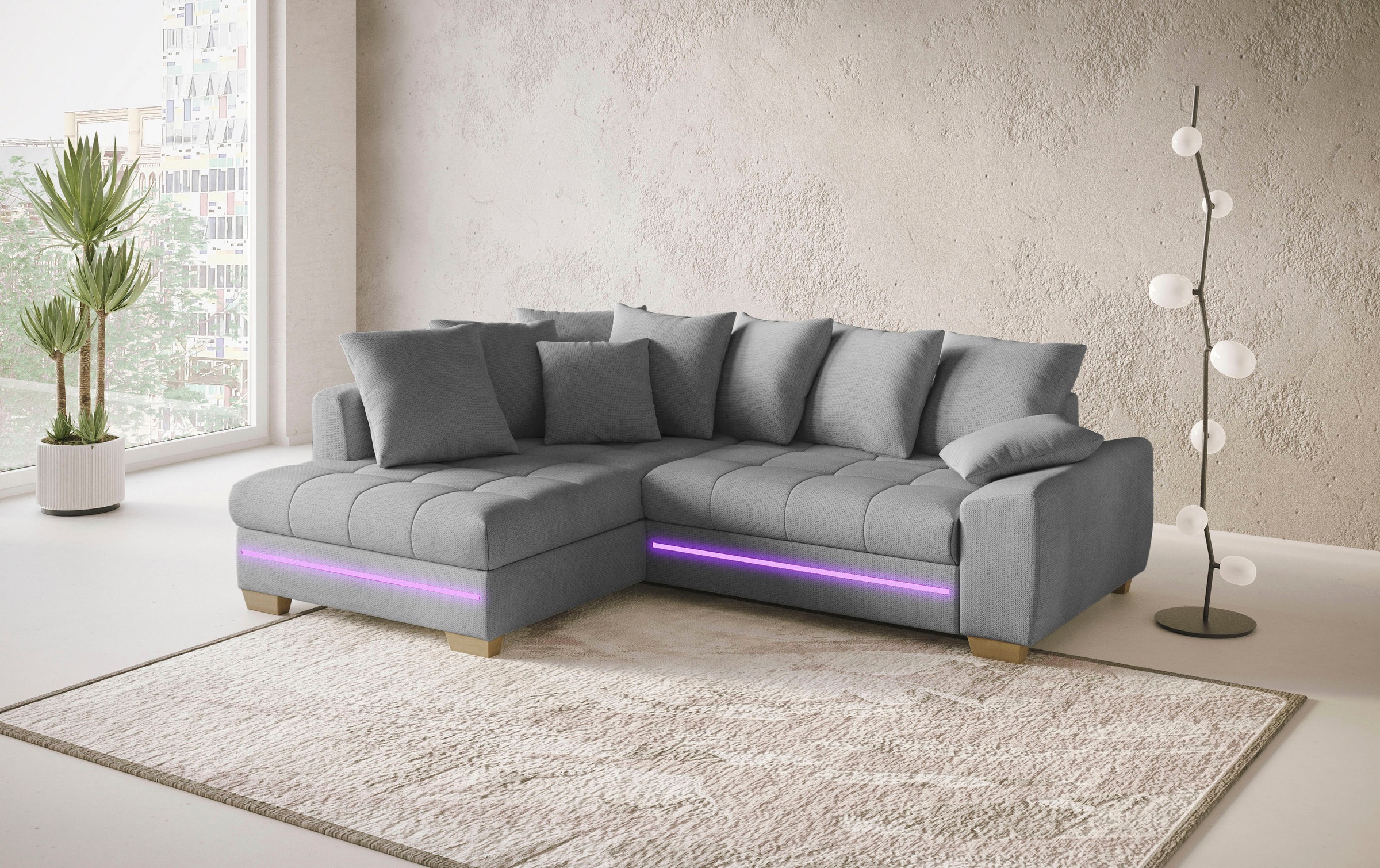Mr. Couch Ecksofa »Nikita II, L-Form«, mit RGB-LED Beleuchtung, wahlweise mit Bett, Bettkasten, Kaltschaum