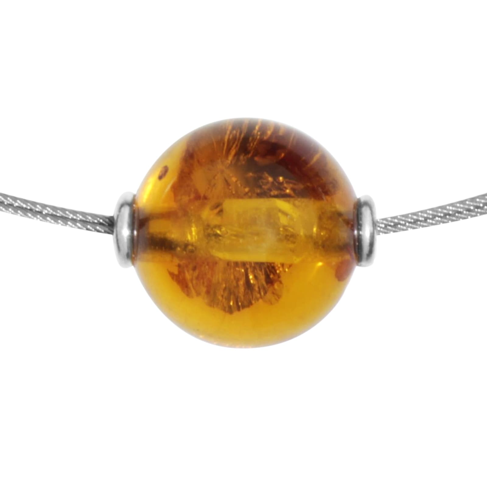 Ostsee-Schmuck Bernsteinkugel Collier Silver 42cm