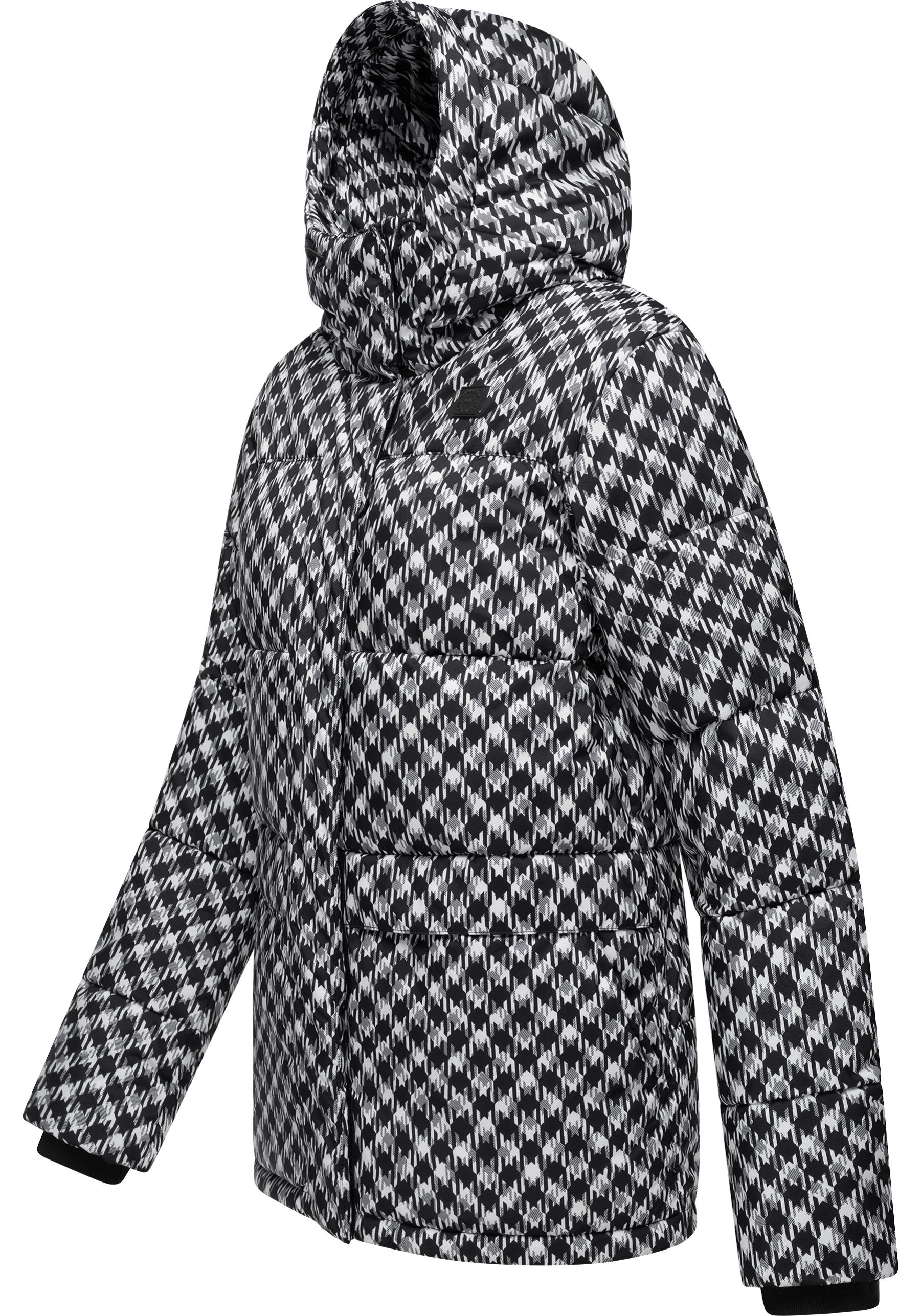 Ragwear Steppjacke »Wikesh Print«, mit Kapuze, Wasserdichte Damen Winterjacke mit Hahnentritt-Muster