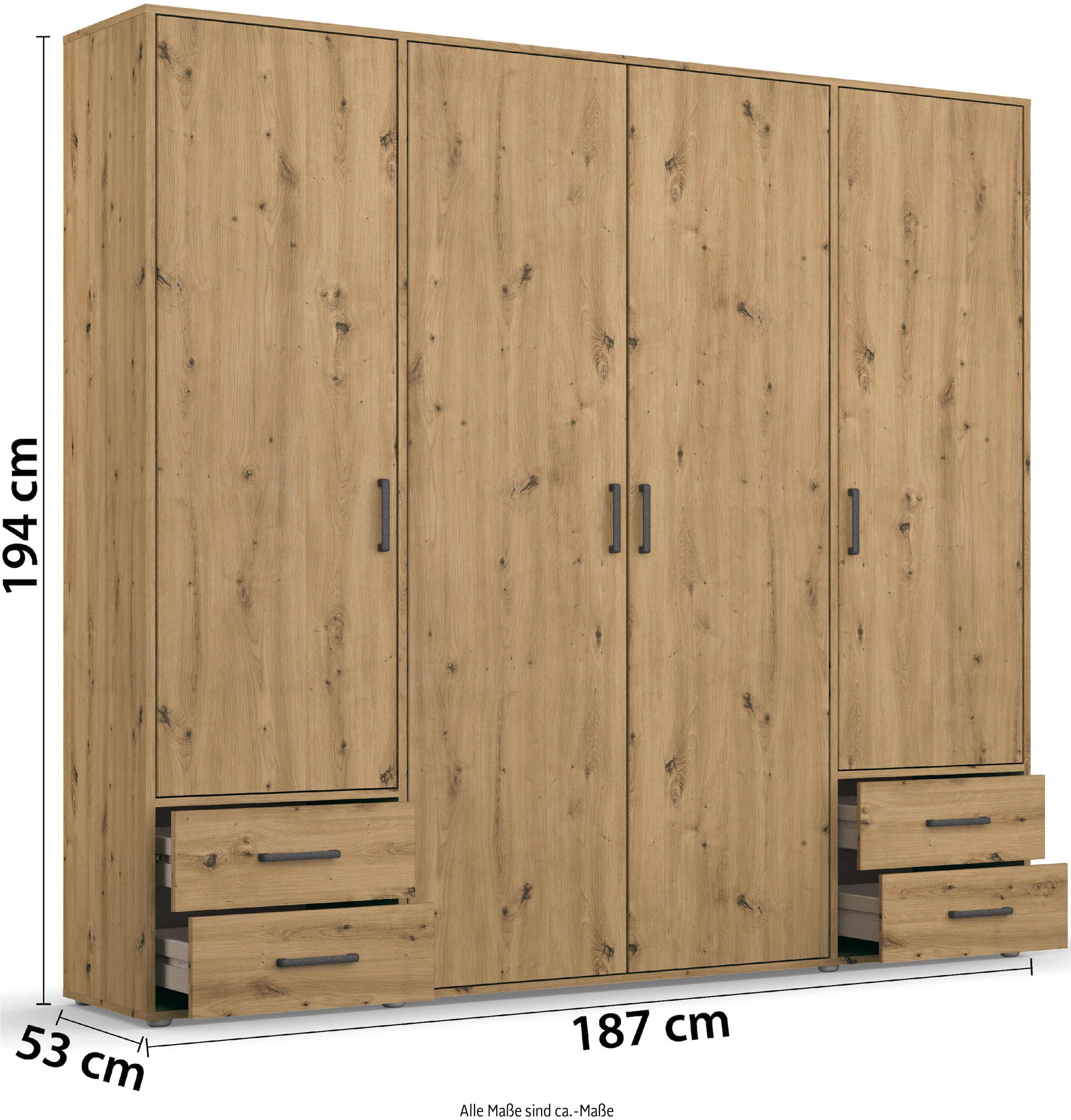 rauch Drehtürenschrank »Voyager, Kleiderschrank mit Außenschubkästen, Garderobe«, (in 3 verschiedenen Ausstattungen BASIC/CLASSIC/PREMIUM), Made in Germany
