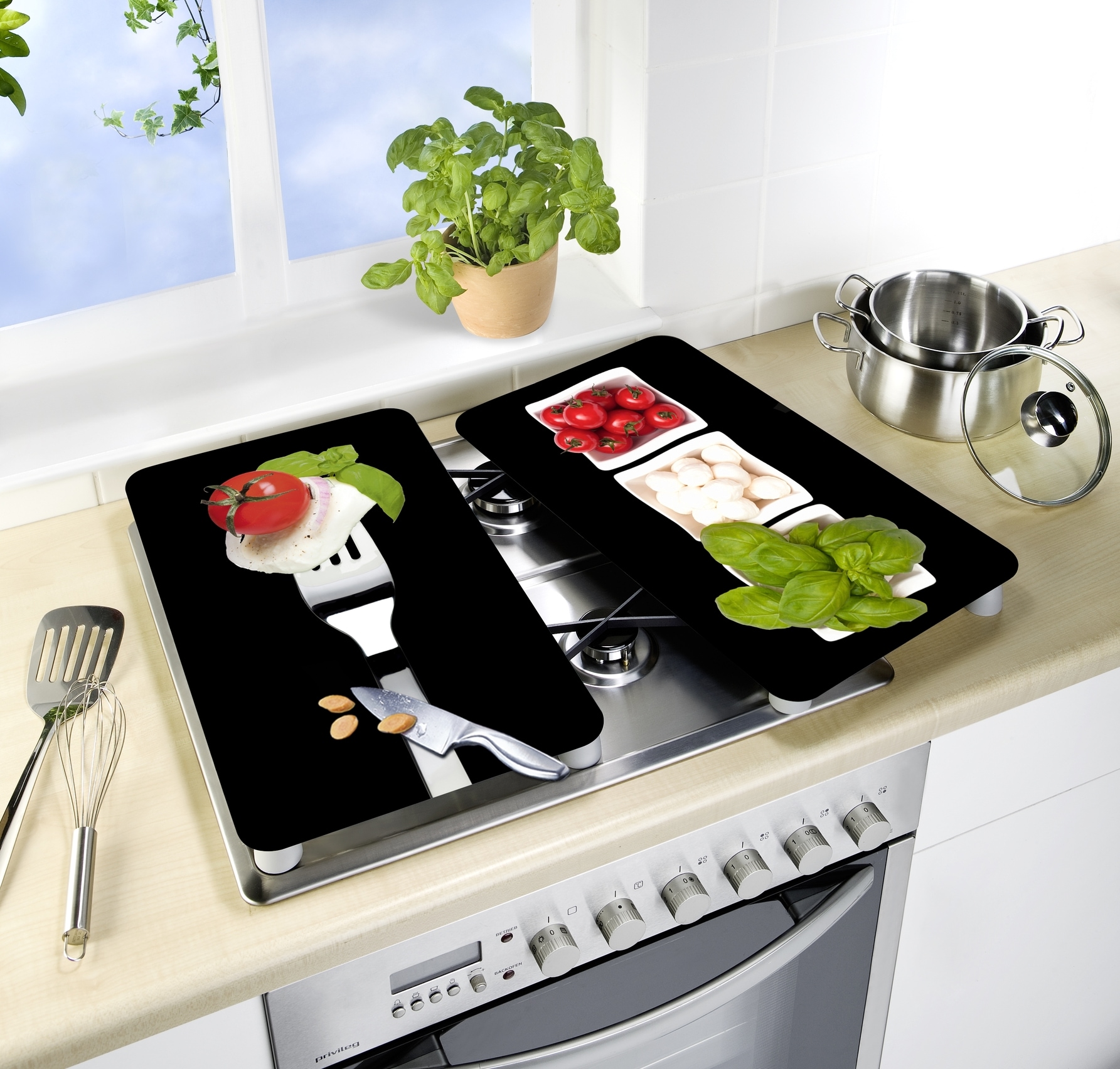 WENKO Herd-Abdeckplatte »Universal Modell Caprese«, (Set, 2 tlg.), Herdabdeckung für alle Herdarten, kratzfest, mit rutschfesten Füßen