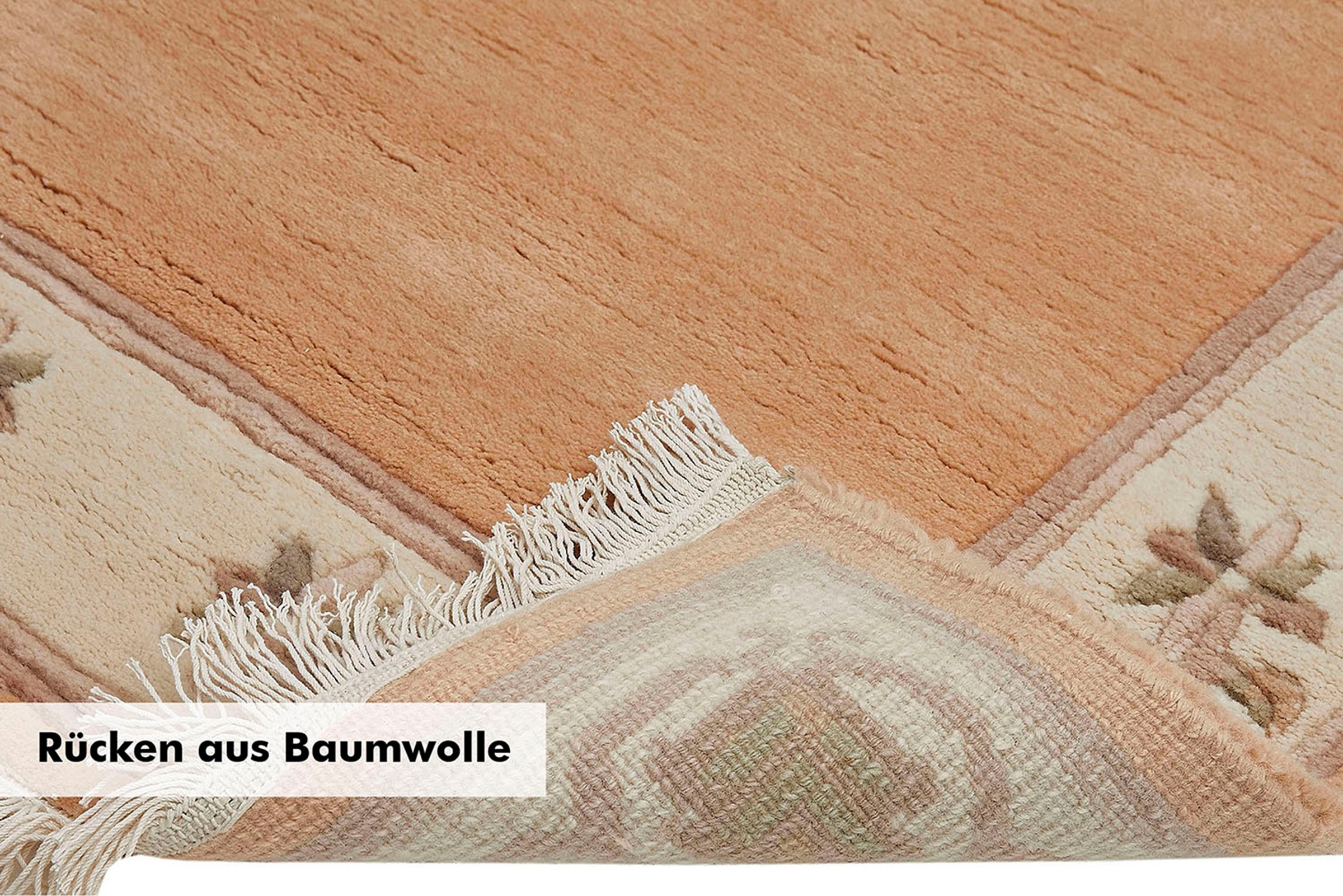 LUXOR living Wollteppich »Adour«, rechteckig, 18 mm Höhe, reine Wolle, handgeknüpft, mit Bordüre und Fransen, Wohnzimmer
