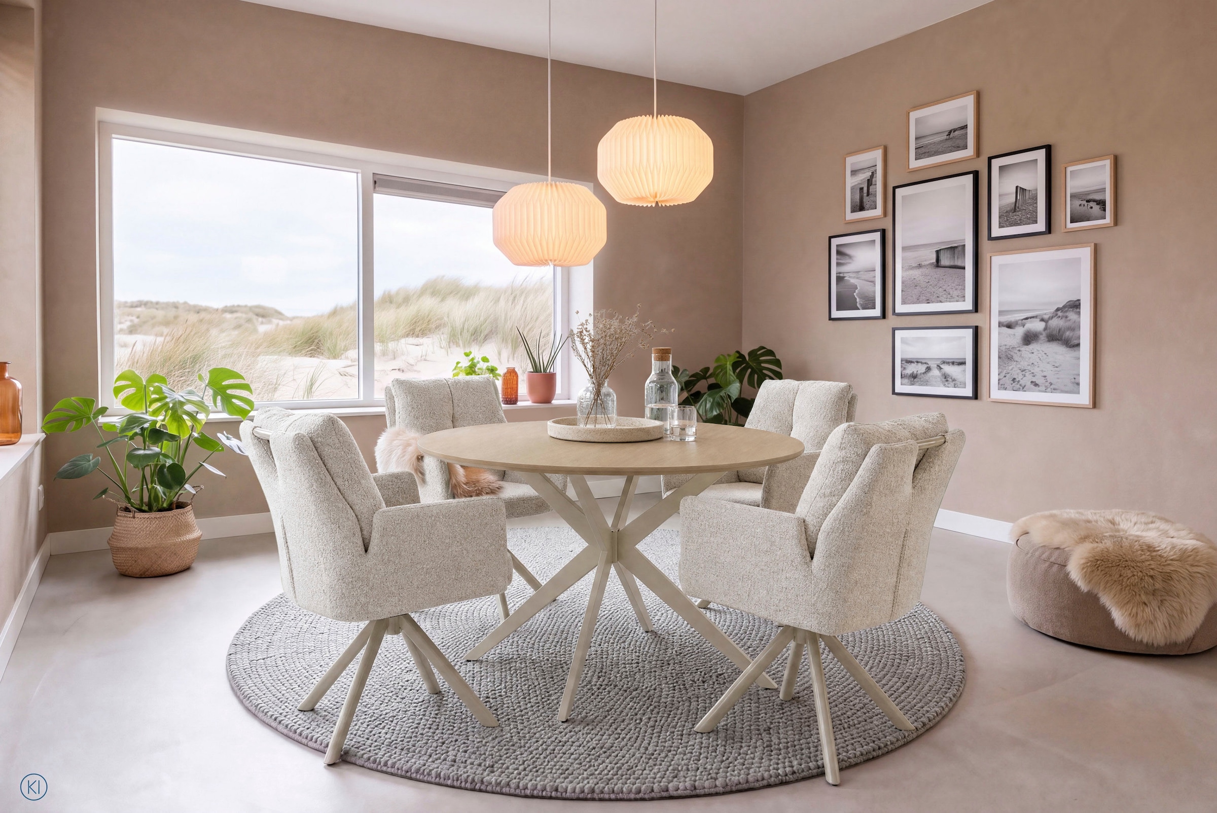 Jockenhöfer Gruppe Essgruppe »Kopenhagen/Santorini, Sitzgruppe (Set, 5-tlg., 1 Tisch, 4 Stühle)« 5 tlg. Tischplatte melaminbeschichtet, Sessel 360° drehbar, mit Auto-Return