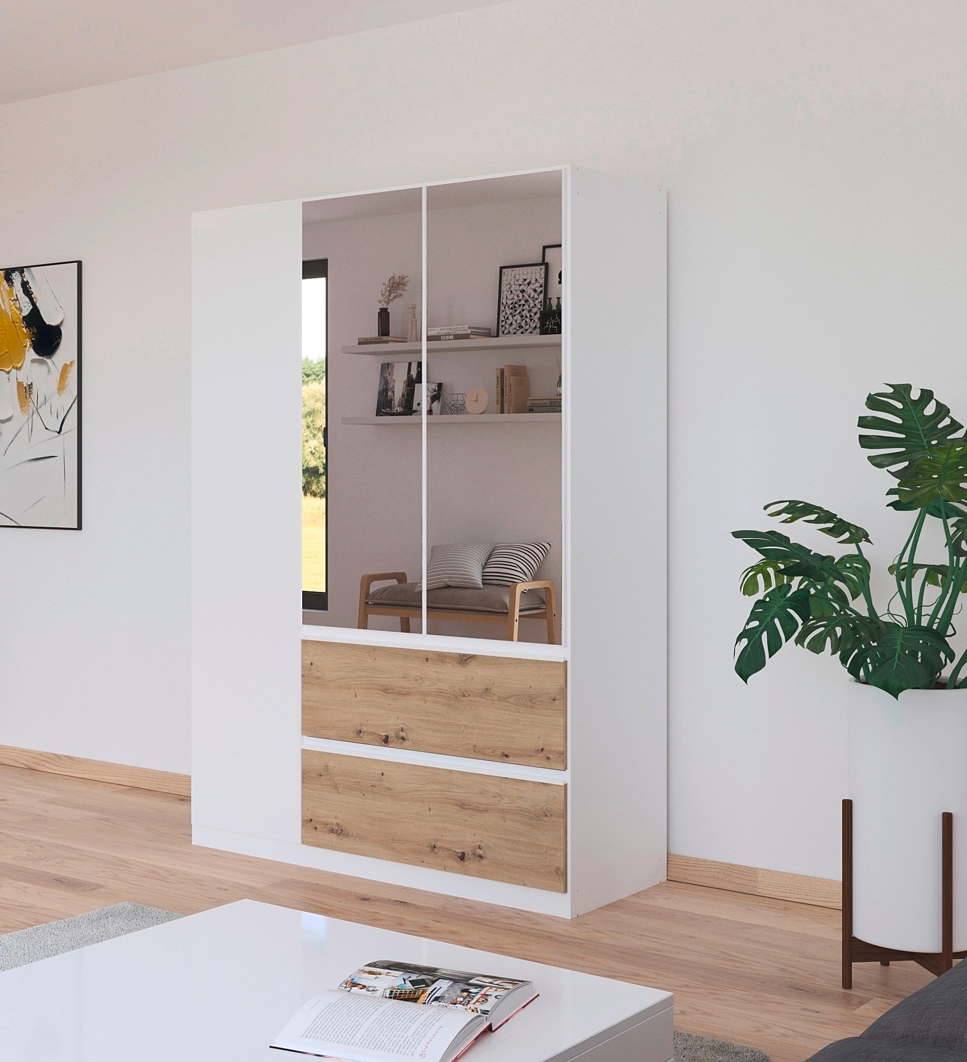 rauch Drehtürenschrank »Kleiderschrank Schrank Garderobe Wäscheschrank COSTA in 3 Breiten«, mit Spiegel, grifflose Front und Push-to-Open Funktion MADE IN GERMANY