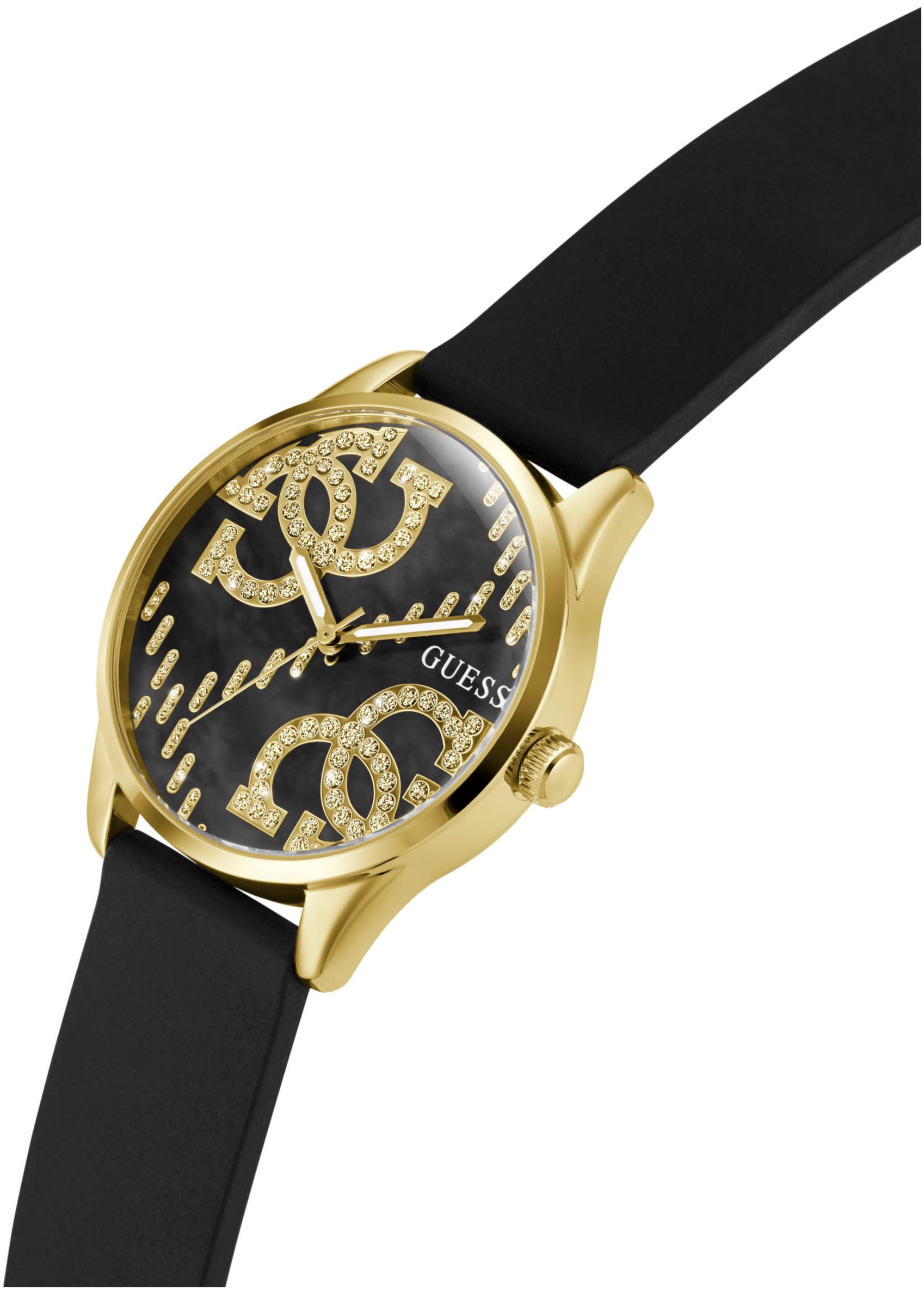 Guess Quarzuhr »G STITCH«, Armbanduhr, Damenuhr, Silikonarmband, Mineralglas, analog