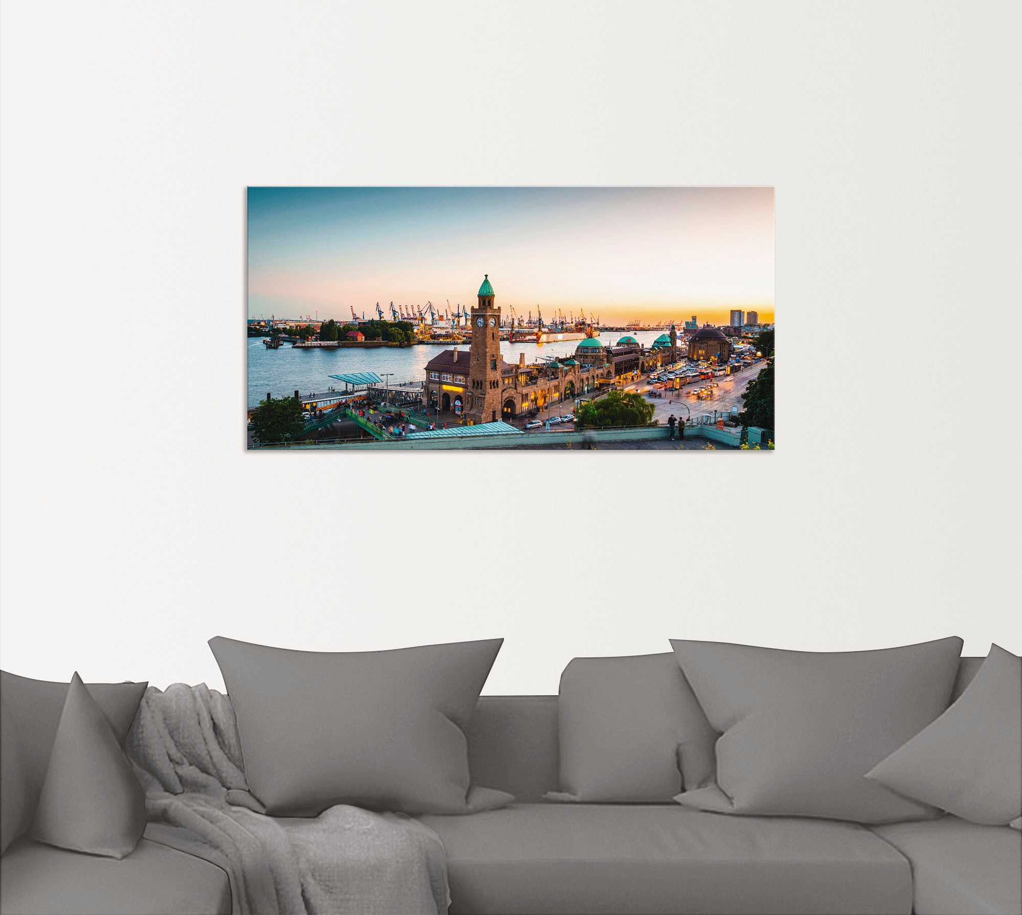Artland Wandbild »Hamburg Hafen und Landungsbrücken«, Deutschland, (1 St.), als Alubild, Outdoorbild, Leinwandbild, Poster, Wandaufkleber