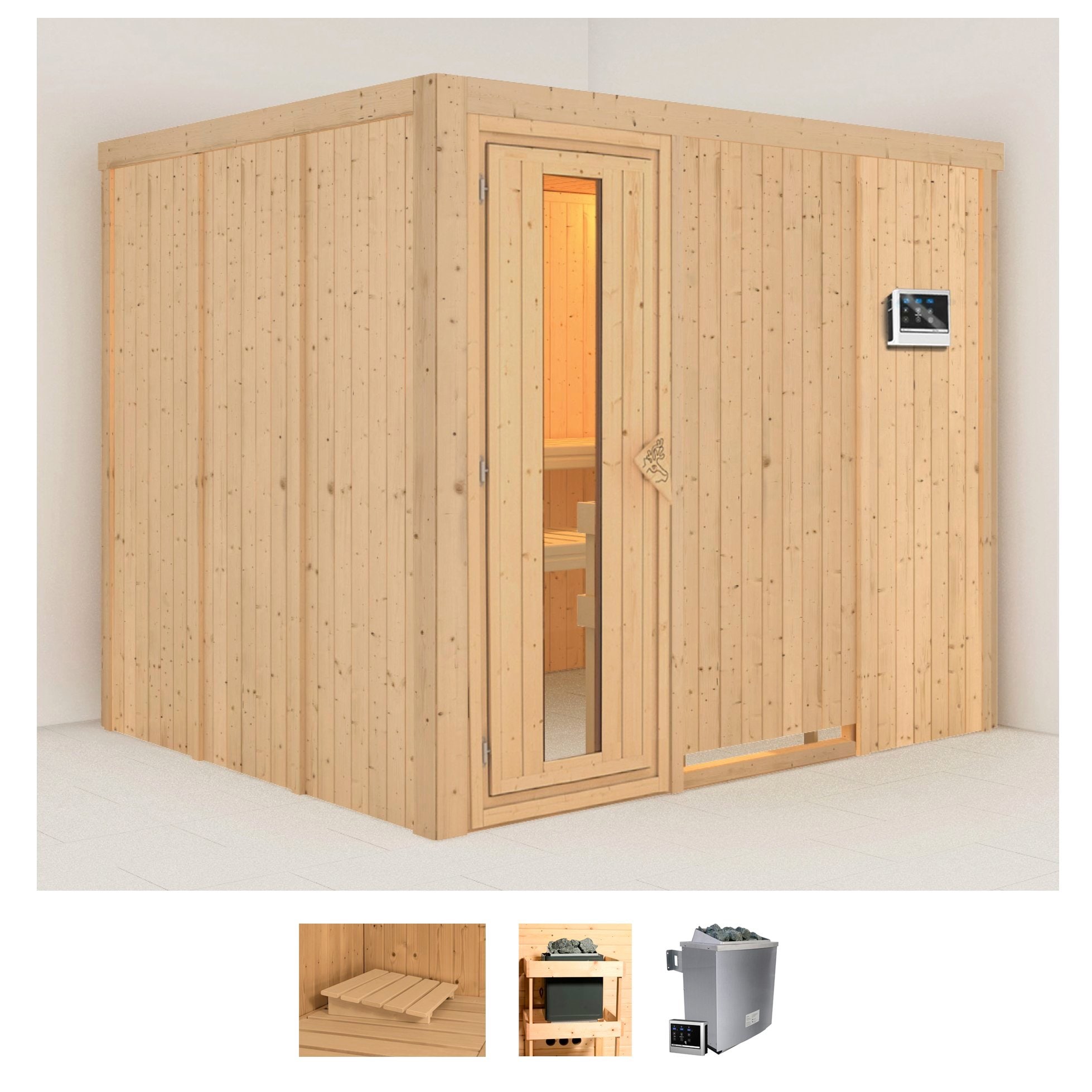 Karibu Sauna "Gitte" Set, Ofen 9 KW externe Strg easy