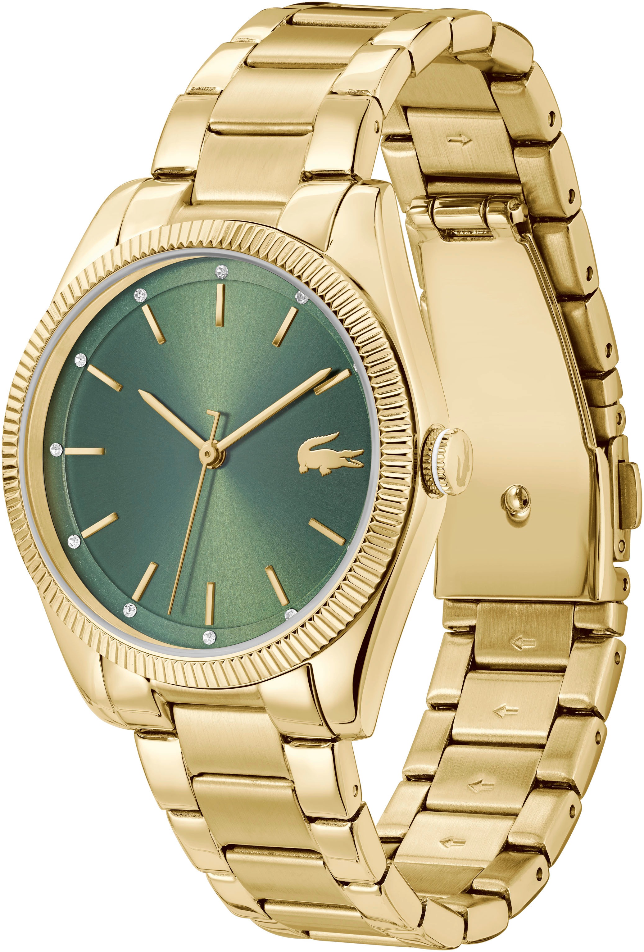 Lacoste Quarzuhr »CAPUCINE«, Armbanduhr, Damenuhr, analog, Glaskristalle, Edelstahlarmband
