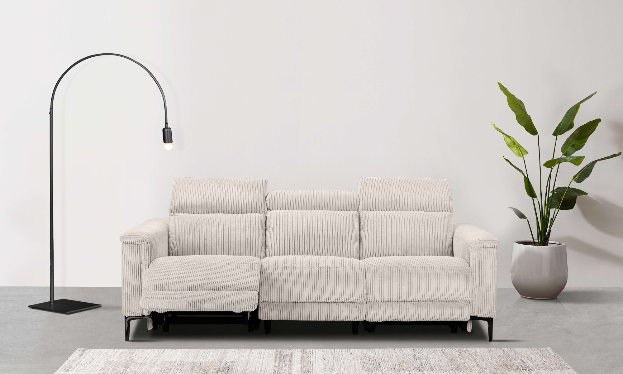 OTTO home 3-Sitzer "LUND Cord, B. 222cm, manuelle/elektrische Relaxfunktion in 2 Sitzen," (links/rechts), USB-A bei elektrischer Ausführung, Kopfteilverstellung