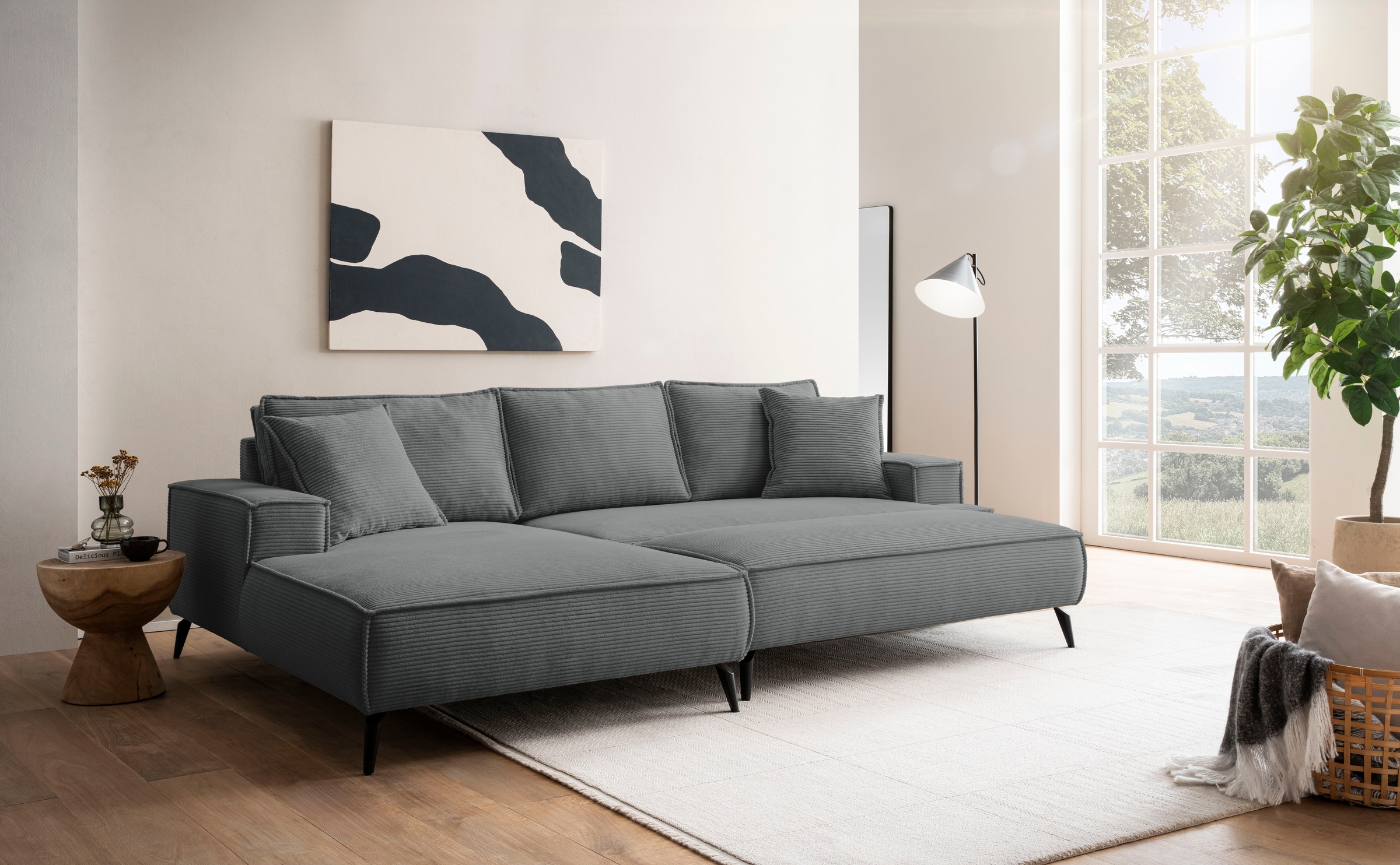 andas Ecksofa »TVINNU, L-Form in Cord, Sofa«, wahlweise Ottomane rechts/links, schwarze Füße, bequemer Sitzkomfort