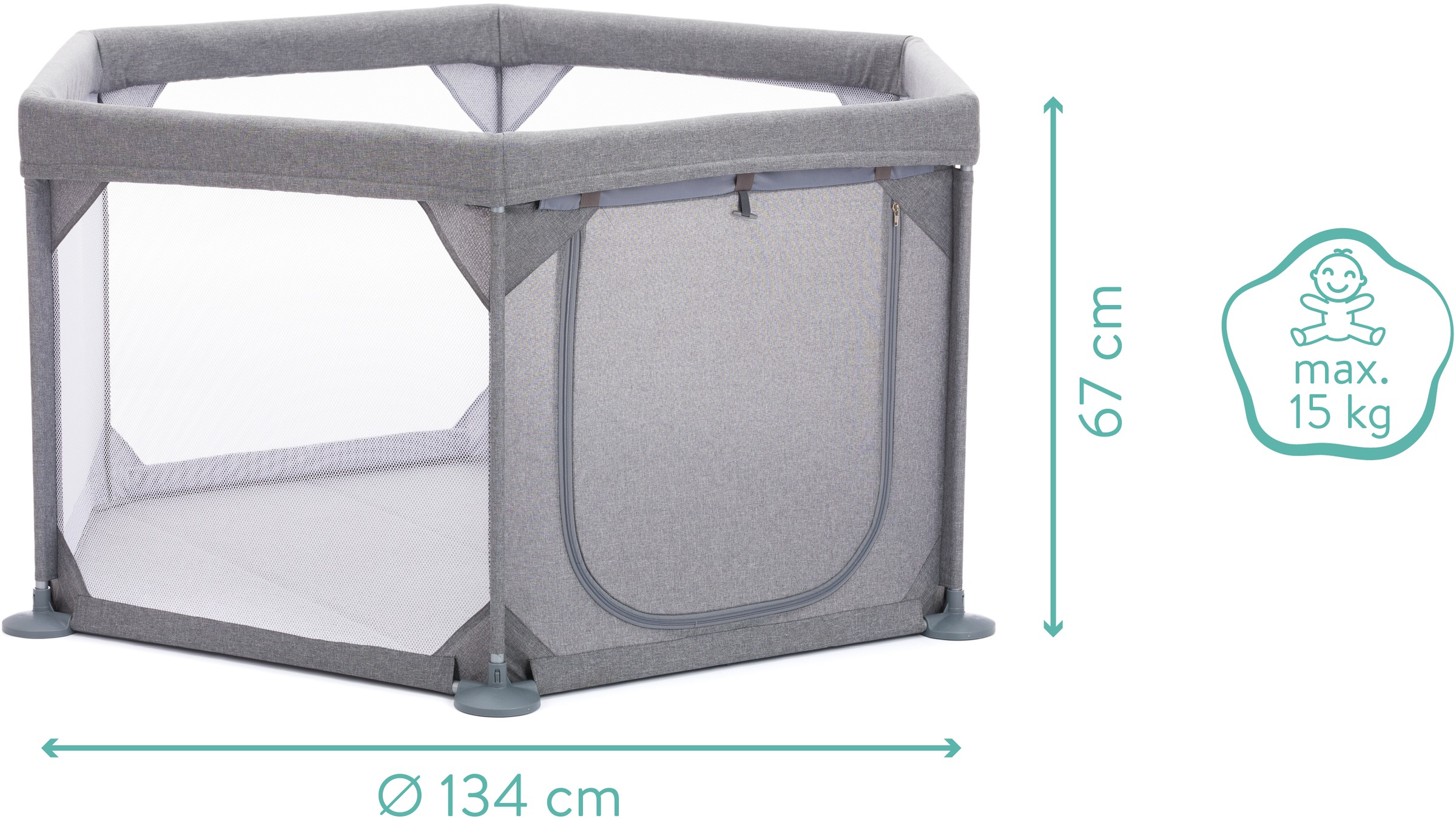 Fillikid Laufgitter »6-Eck, grau Ø 134 cm, Höhe 67 cm«, inklusive Transporttasche