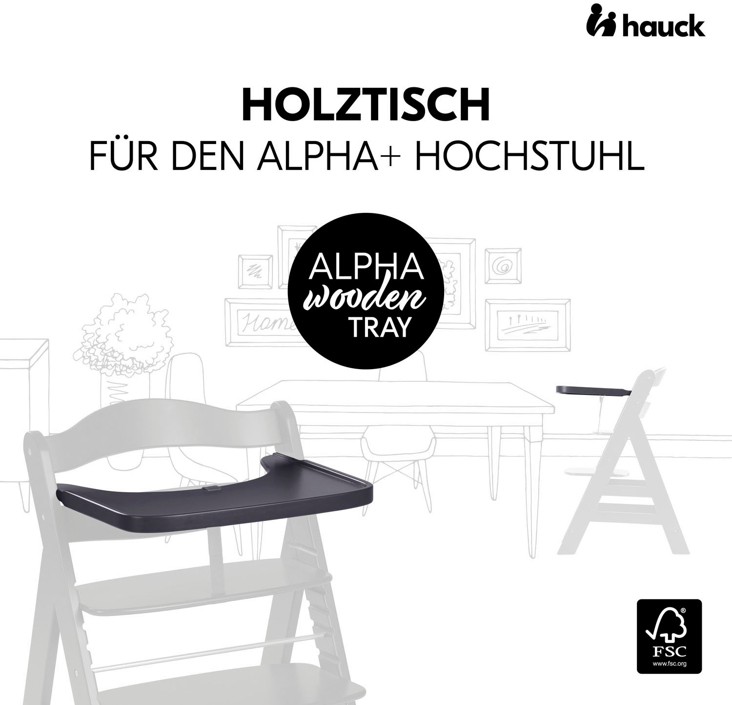 Hauck Hochstuhltablett »Alpha Wooden Tray Essbrett, Dark Grey«, FSC® - schützt Wald - weltweit