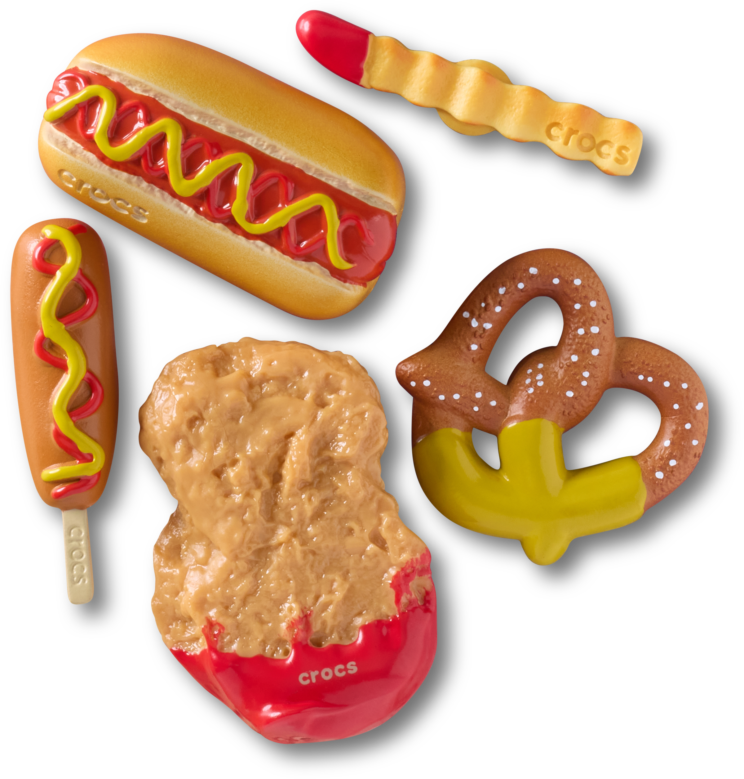 Crocs Schuhanstecker »Jibbitz™  YUM Dipped Junk Food« Set, Kein Spielzeug. Nicht für Kinder unter 3 Jahren geeignet, 5 Anstecker für Crocs Schuhe mit Food Motive