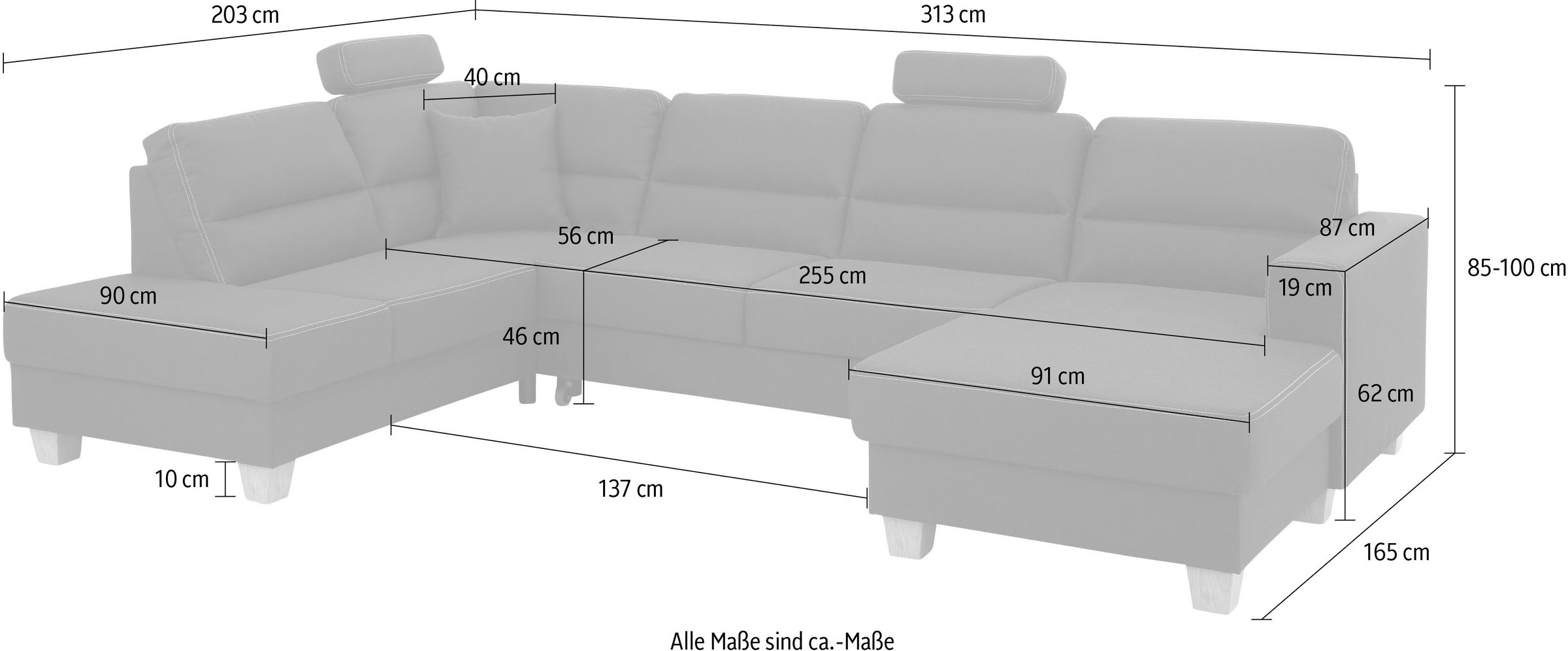 Home affaire Wohnlandschaft »Navan, U-Form«, wahlweise mit Bettfunktion und Kopfstütze