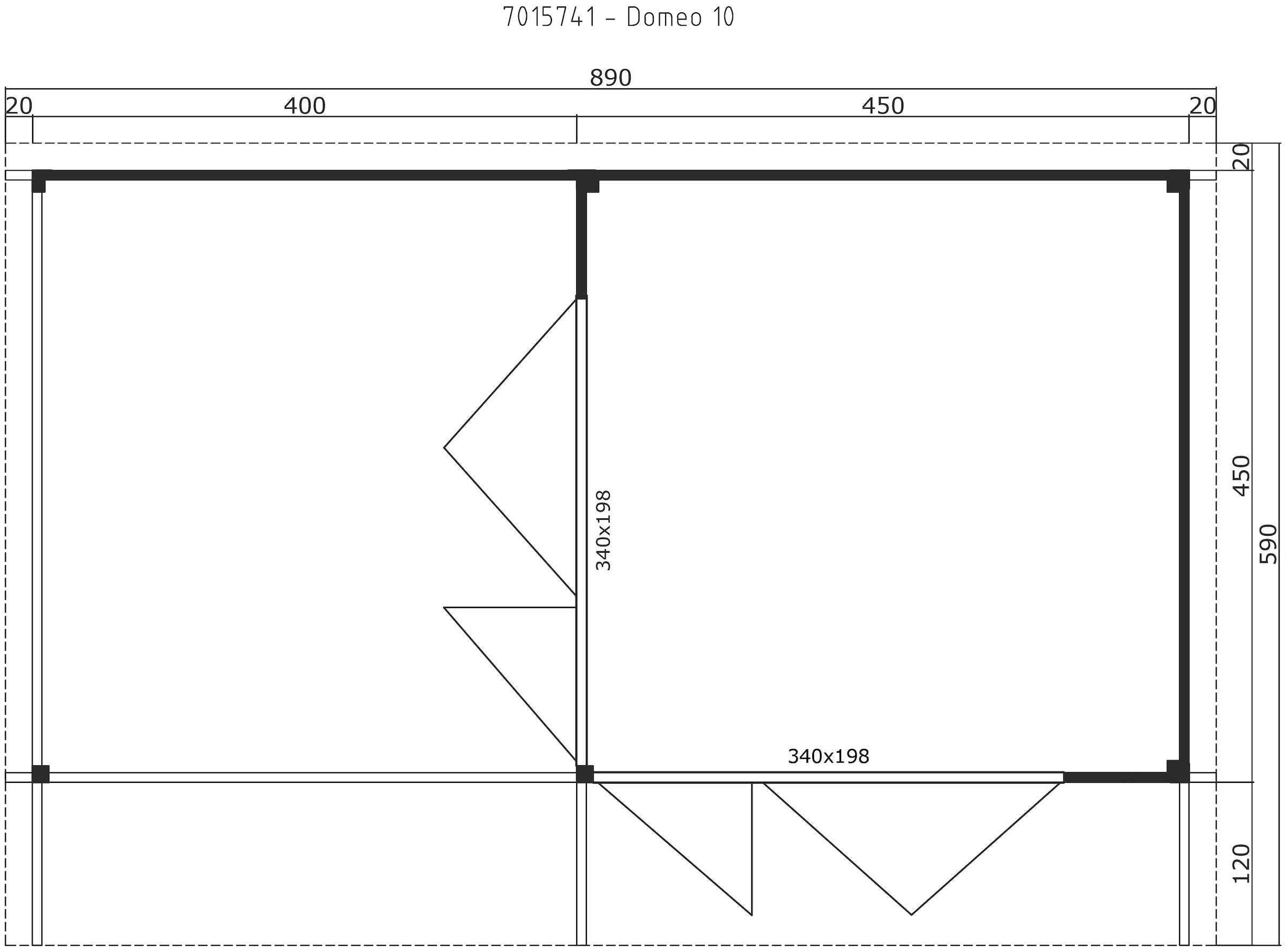 LASITA MAJA Gartenhaus »DOMEO 10 NATUR/ANTHRAZIT«, (Set), mit Anbau, Fundamentmass 4000+4500 x 4500, Naturbelassen